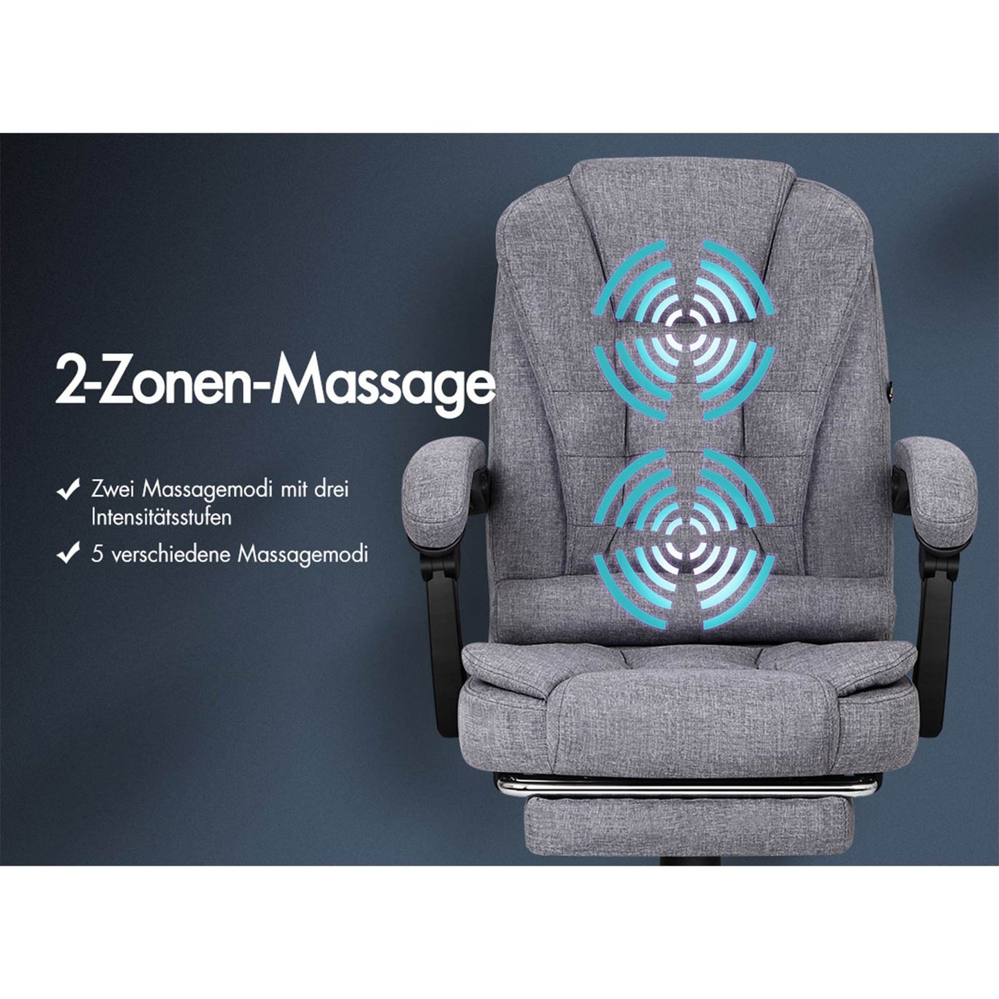 ALFORDSON Massage-Bürostuhl mit Fußstütze Grauer Stoff Executive-Gaming-Sitz