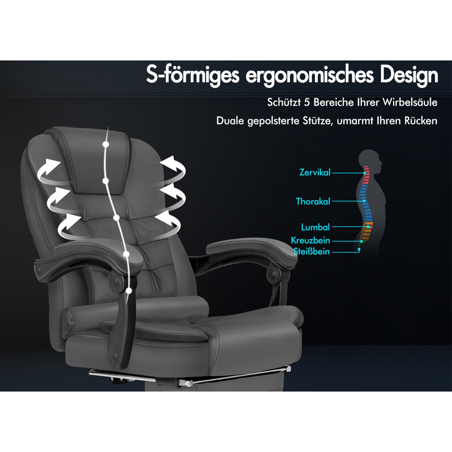 ALFORDSON Massage-Bürostuhl mit Fußstütze, Executive-Gaming-Sitz, PU-Leder Grau