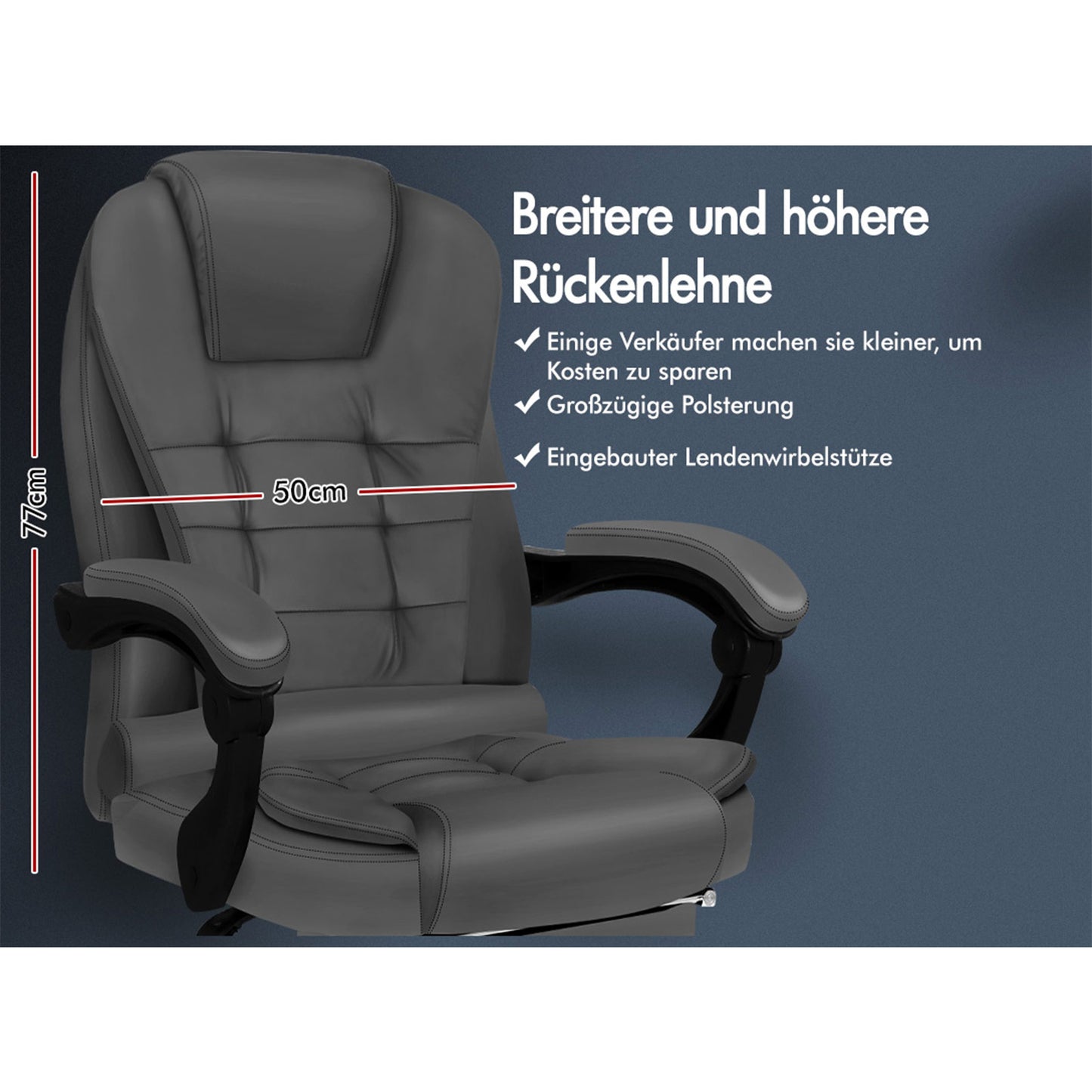 ALFORDSON Massage-Bürostuhl mit Fußstütze, Executive-Gaming-Sitz, PU-Leder Grau