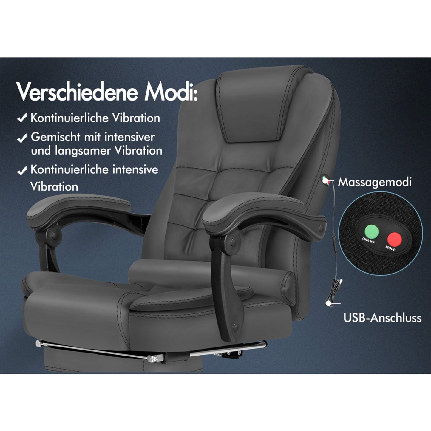 ALFORDSON Massage-Bürostuhl mit Fußstütze, Executive-Gaming-Sitz, PU-Leder Grau