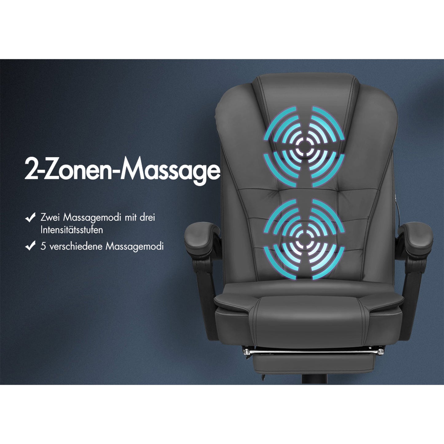 ALFORDSON Massage-Bürostuhl mit Fußstütze, Executive-Gaming-Sitz, PU-Leder Grau