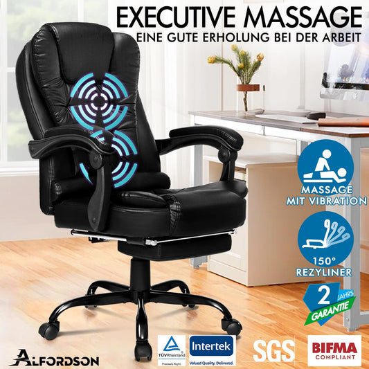 ALFORDSON Massage-Bürostuhl mit Fußstütze, Executive-Gaming-Sitz, PU-Leder