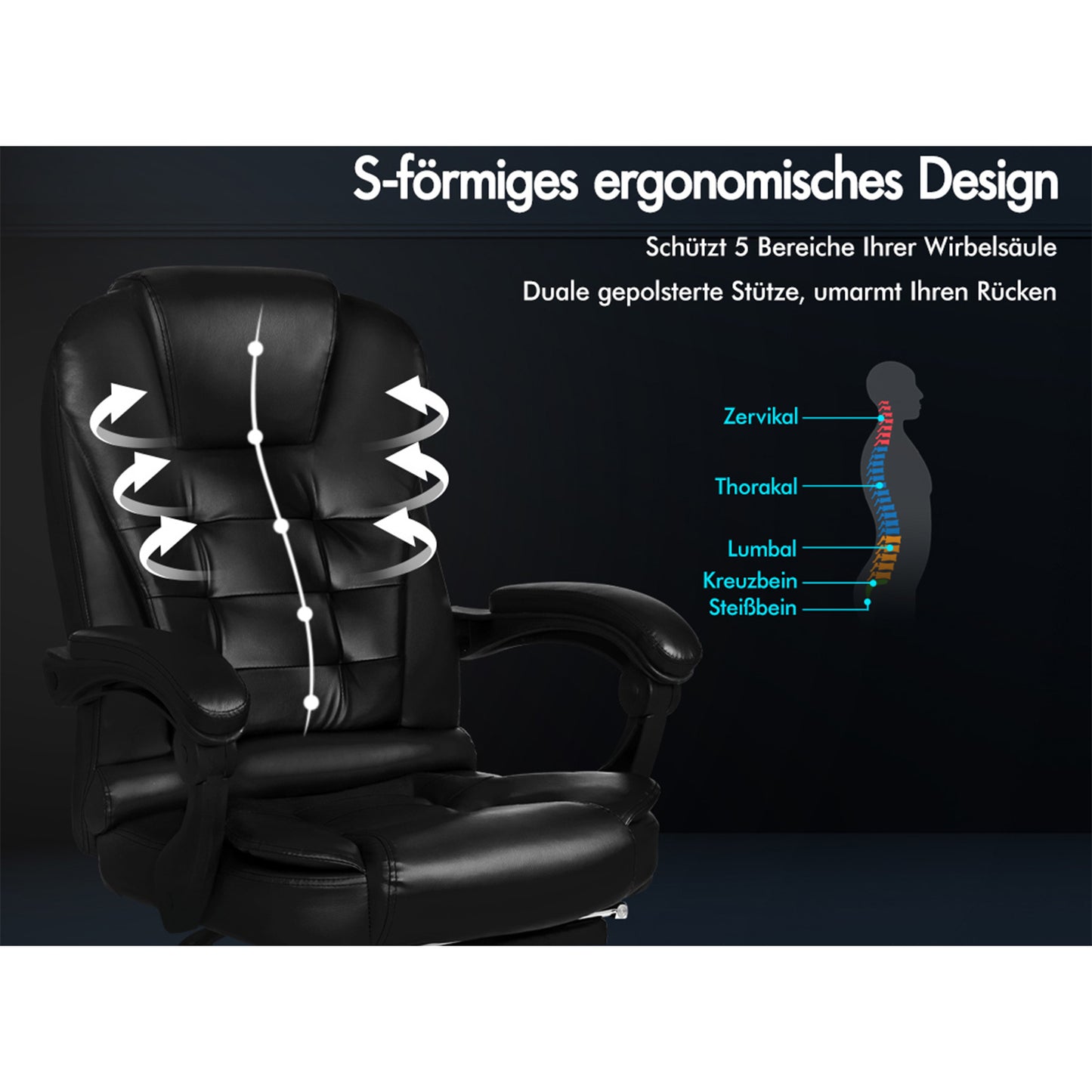 ALFORDSON Massage-Bürostuhl mit Fußstütze, Executive-Gaming-Sitz, PU-Leder