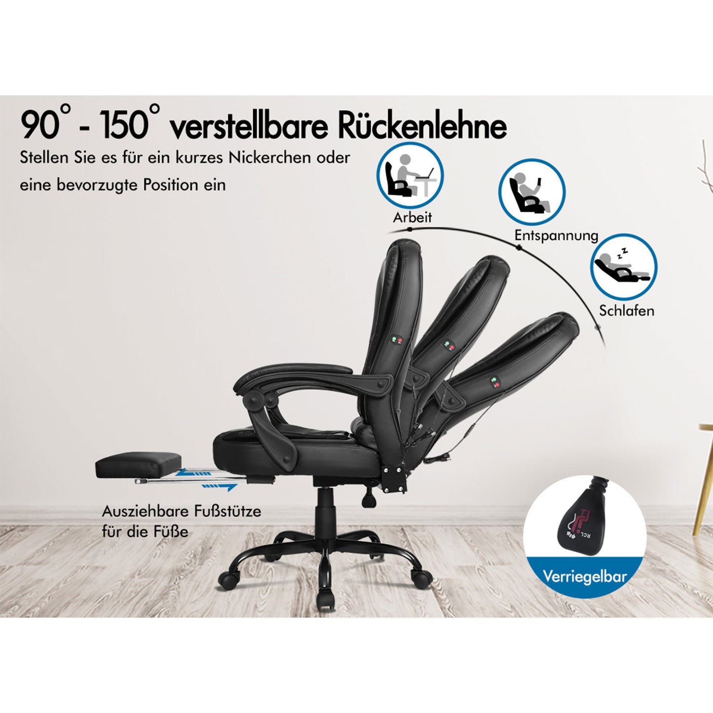 ALFORDSON Massage-Bürostuhl mit Fußstütze, Executive-Gaming-Sitz, PU-Leder