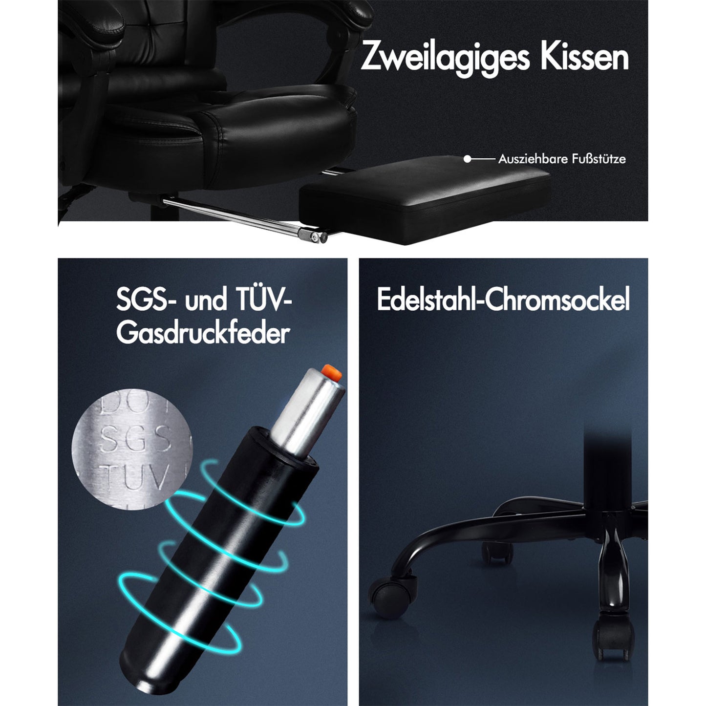 ALFORDSON Massage-Bürostuhl mit Fußstütze, Executive-Gaming-Sitz, PU-Leder