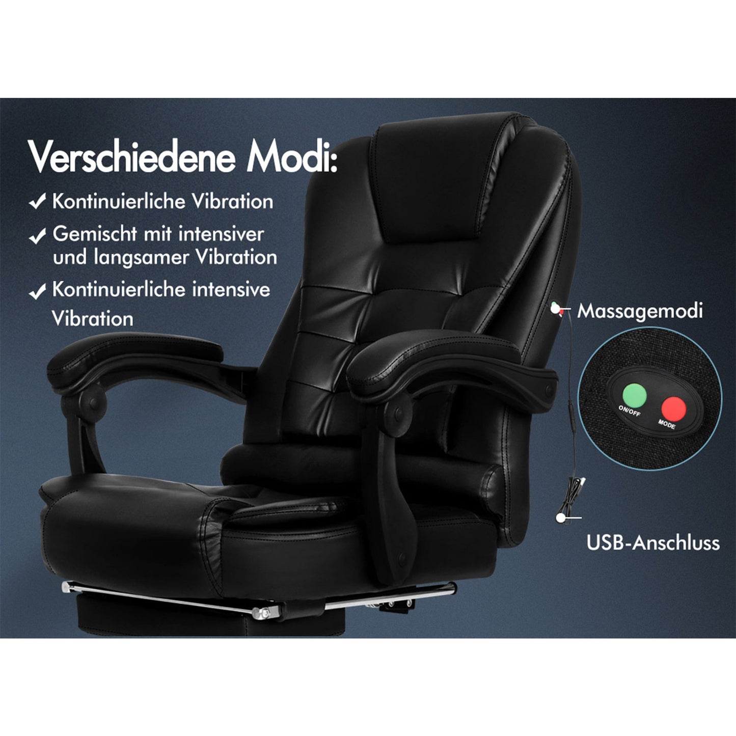 ALFORDSON Massage-Bürostuhl mit Fußstütze, Executive-Gaming-Sitz, PU-Leder