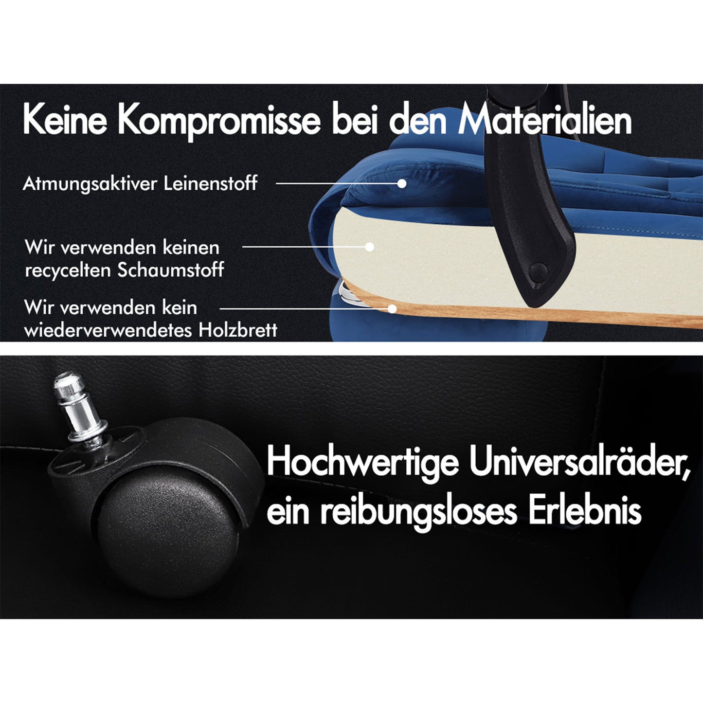 ALFORDSON Massage-Bürostuhl mit Fußstütze Samt Blau Executive-Gaming-Sitz