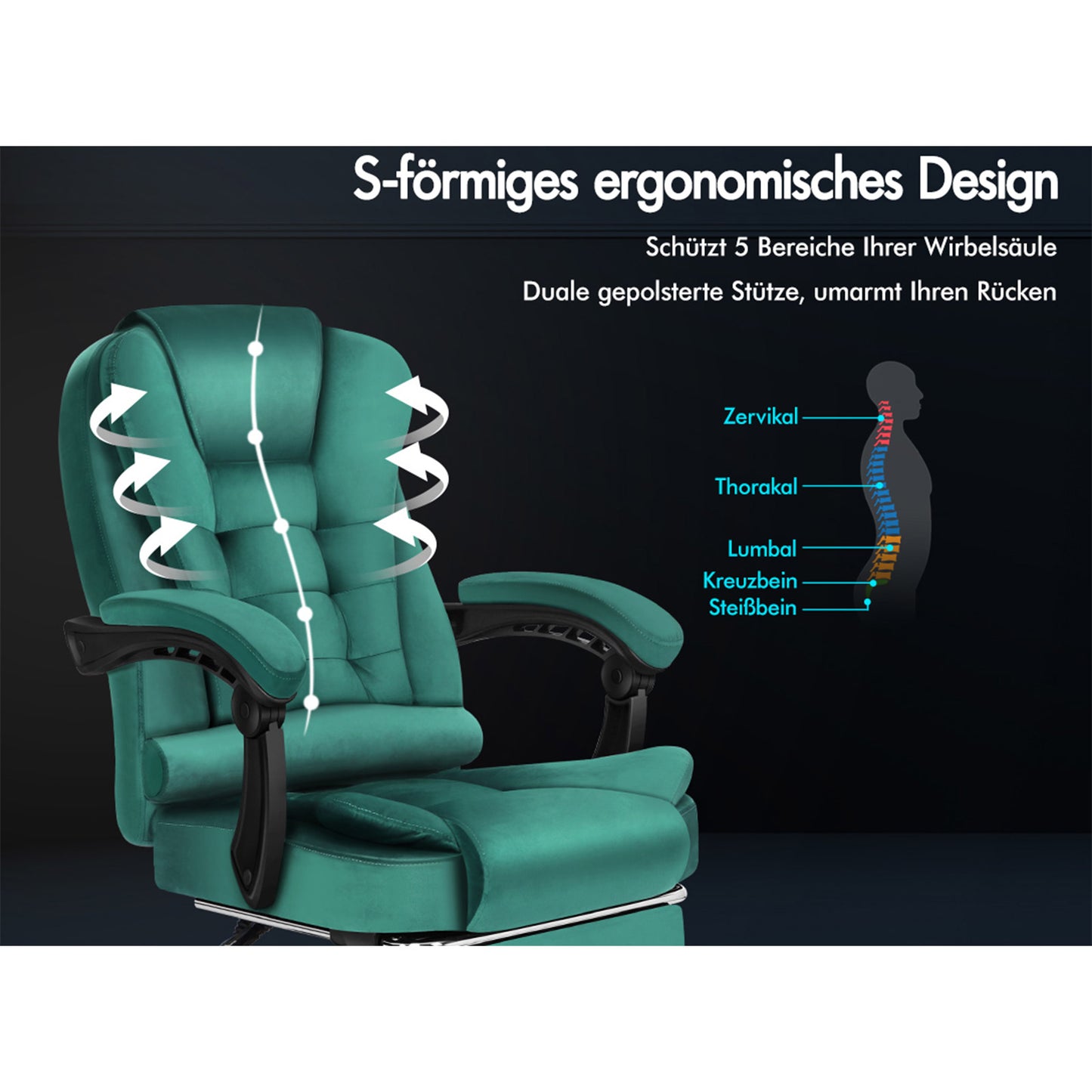 ELFORDSON Massage-Bürostuhl mit Fußstütze Samt Grün Executive-Gaming-Sitz
