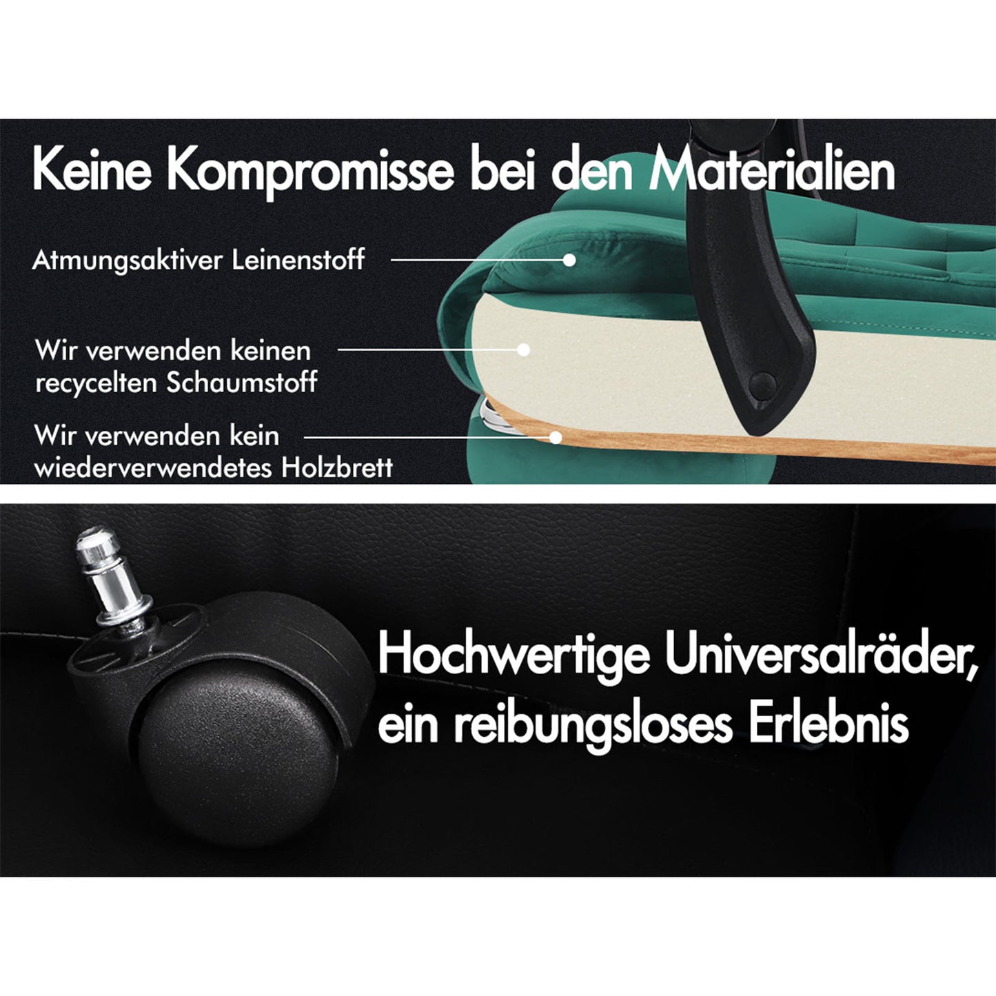 ELFORDSON Massage-Bürostuhl mit Fußstütze Samt Grün Executive-Gaming-Sitz