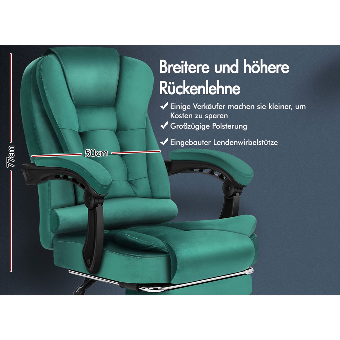ELFORDSON Massage-Bürostuhl mit Fußstütze Samt Grün Executive-Gaming-Sitz