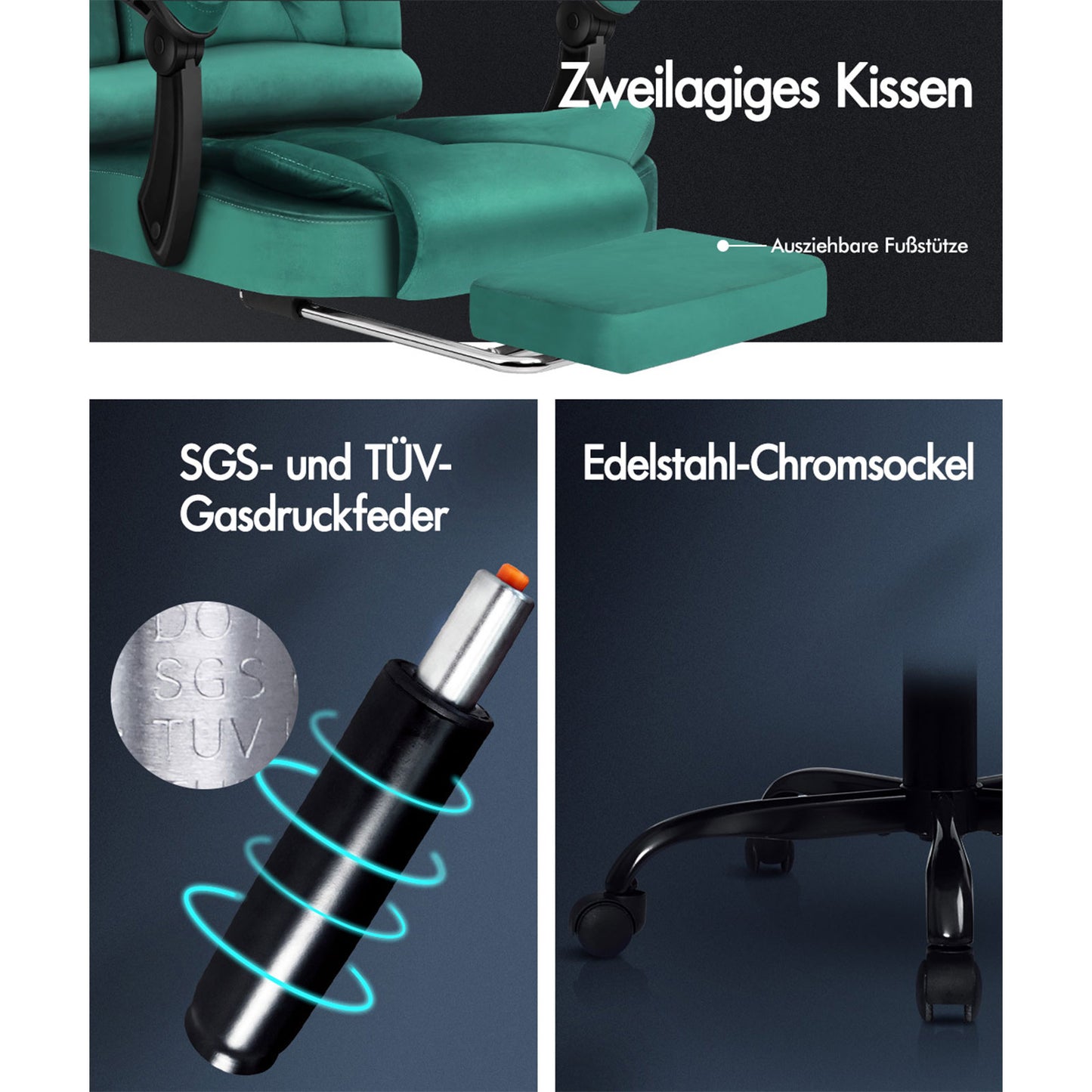 ELFORDSON Massage-Bürostuhl mit Fußstütze Samt Grün Executive-Gaming-Sitz