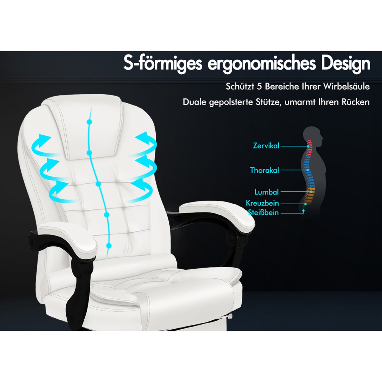 ALFORDSON Massage-Bürostuhl mit Fußstütze, Executive-Gaming-Sitz, PU-Leder Weiß