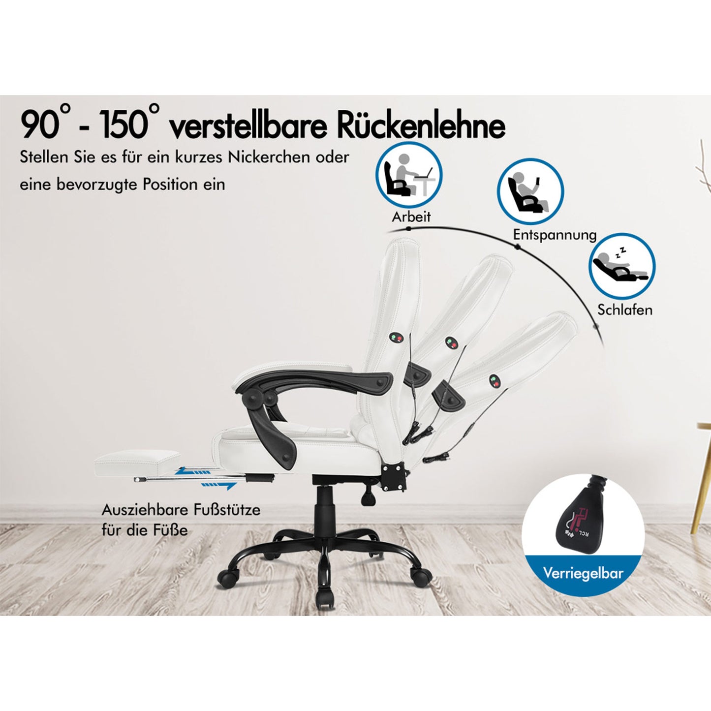 ALFORDSON Massage-Bürostuhl mit Fußstütze, Executive-Gaming-Sitz, PU-Leder Weiß