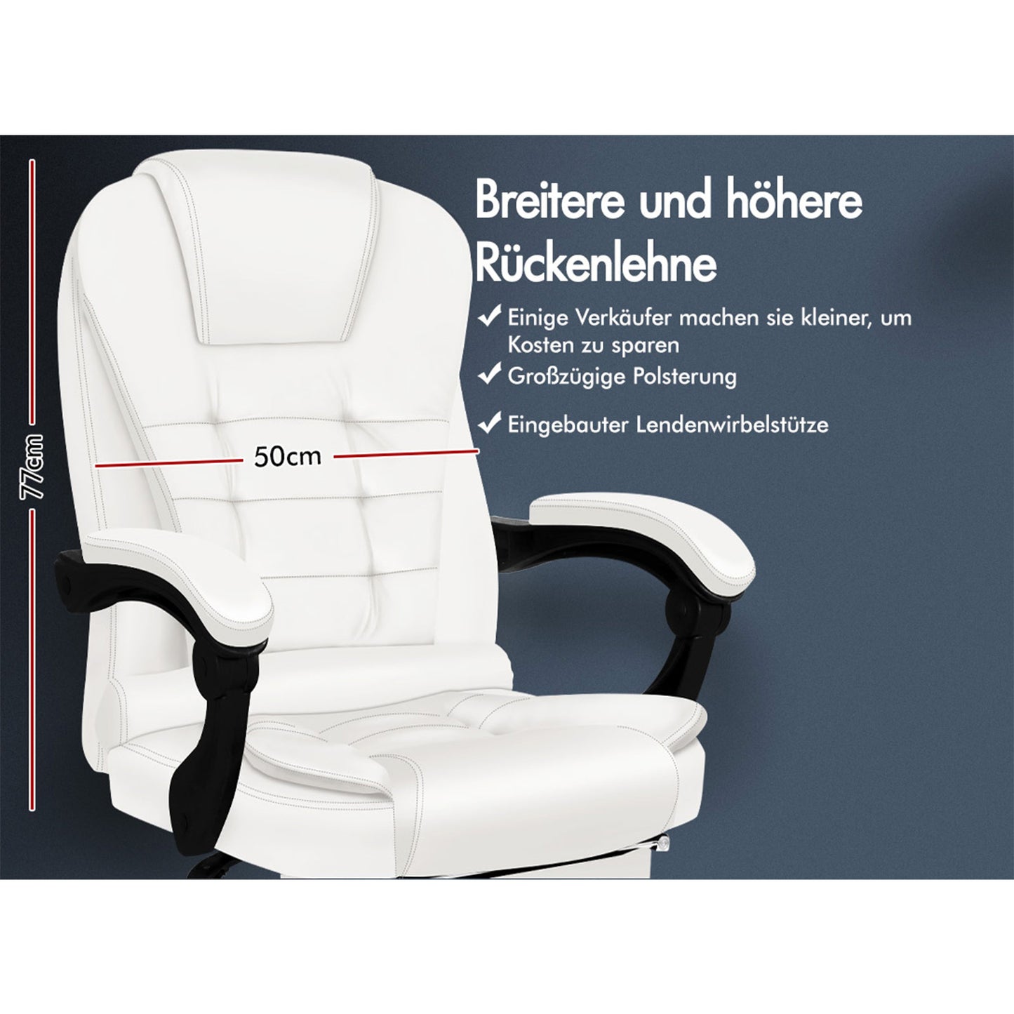 ALFORDSON Massage-Bürostuhl mit Fußstütze, Executive-Gaming-Sitz, PU-Leder Weiß