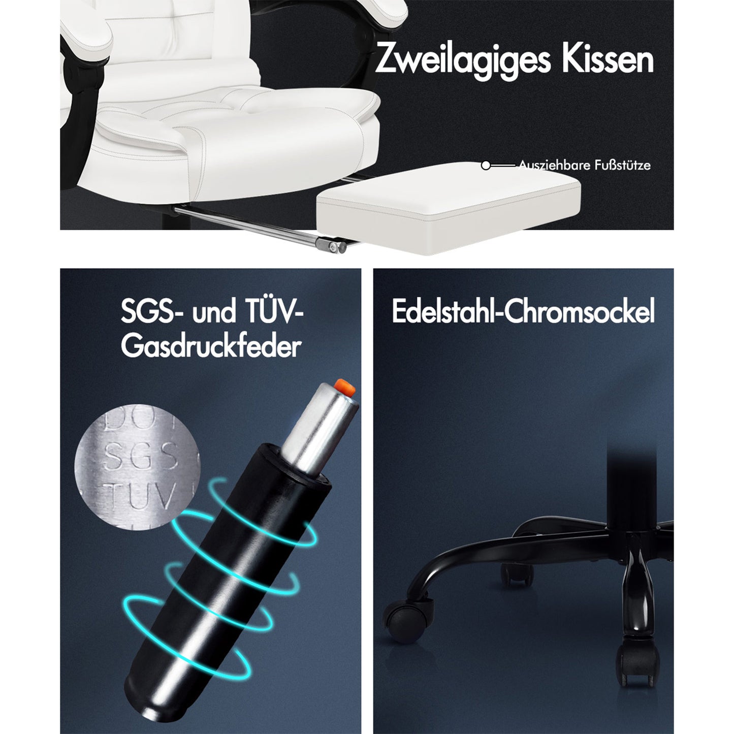 ALFORDSON Massage-Bürostuhl mit Fußstütze, Executive-Gaming-Sitz, PU-Leder Weiß