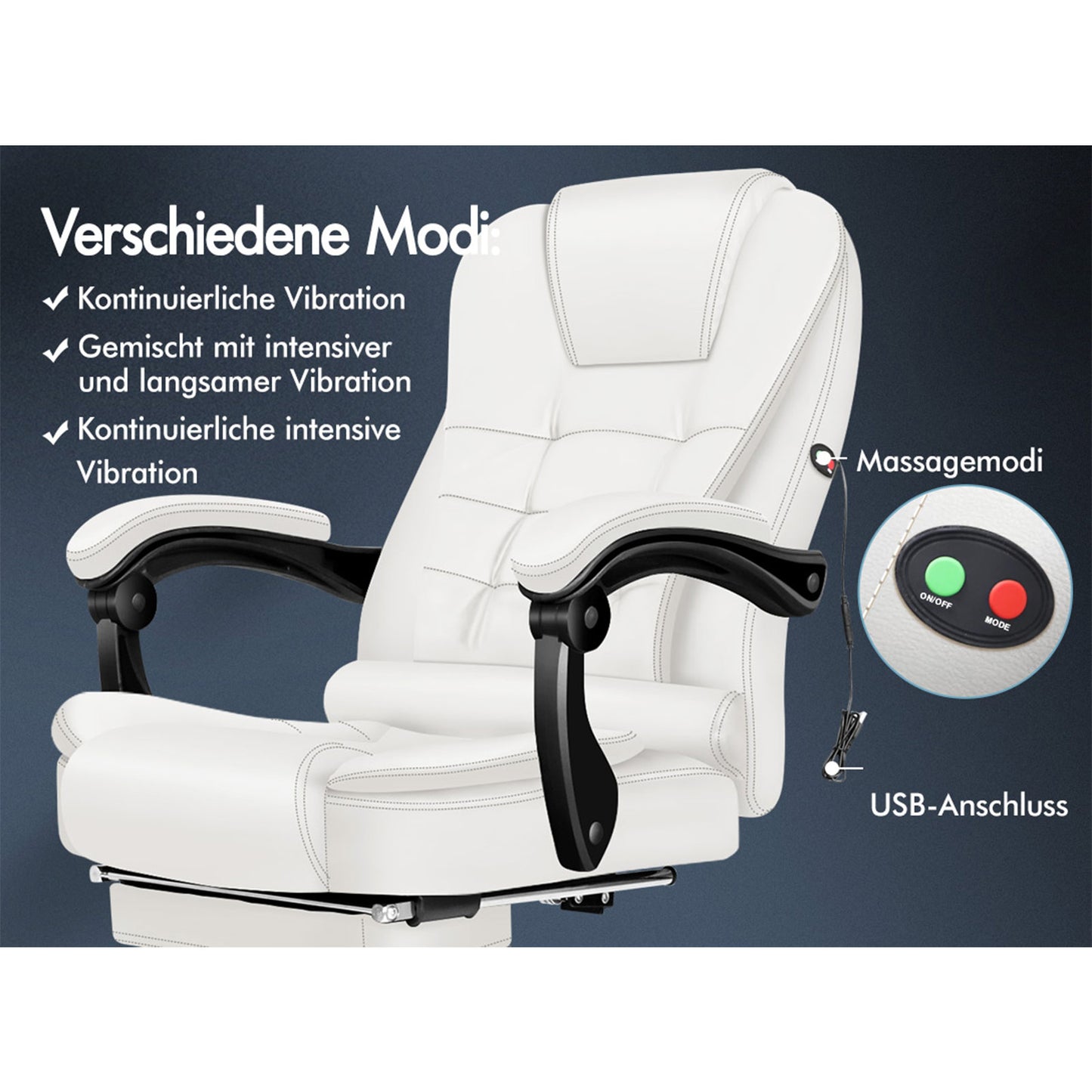 ALFORDSON Massage-Bürostuhl mit Fußstütze, Executive-Gaming-Sitz, PU-Leder Weiß