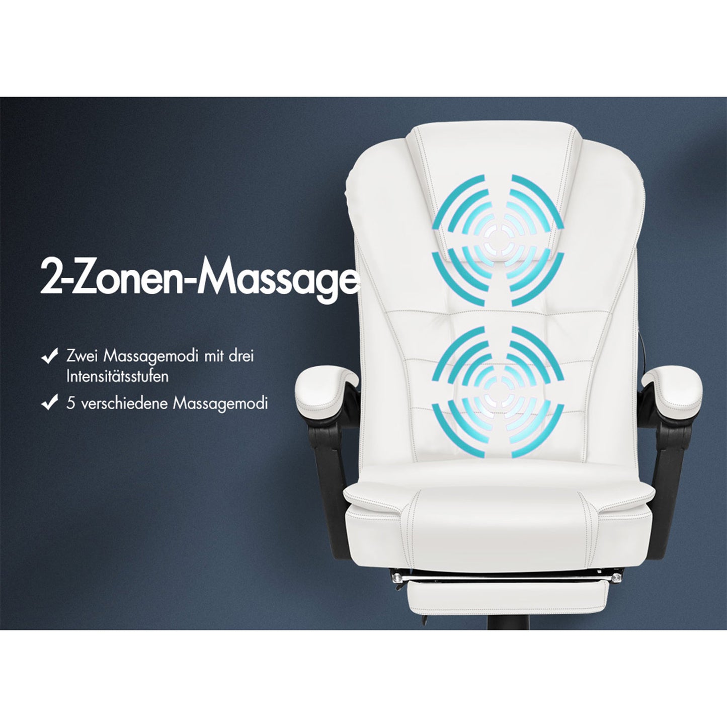 ALFORDSON Massage-Bürostuhl mit Fußstütze, Executive-Gaming-Sitz, PU-Leder Weiß