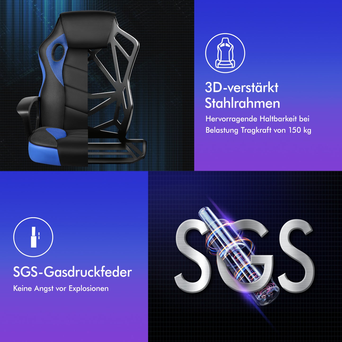 ALFORDSON Gaming Stuhl Racing Büro Ergonomisch Drehbar Exekutive Computer Blau