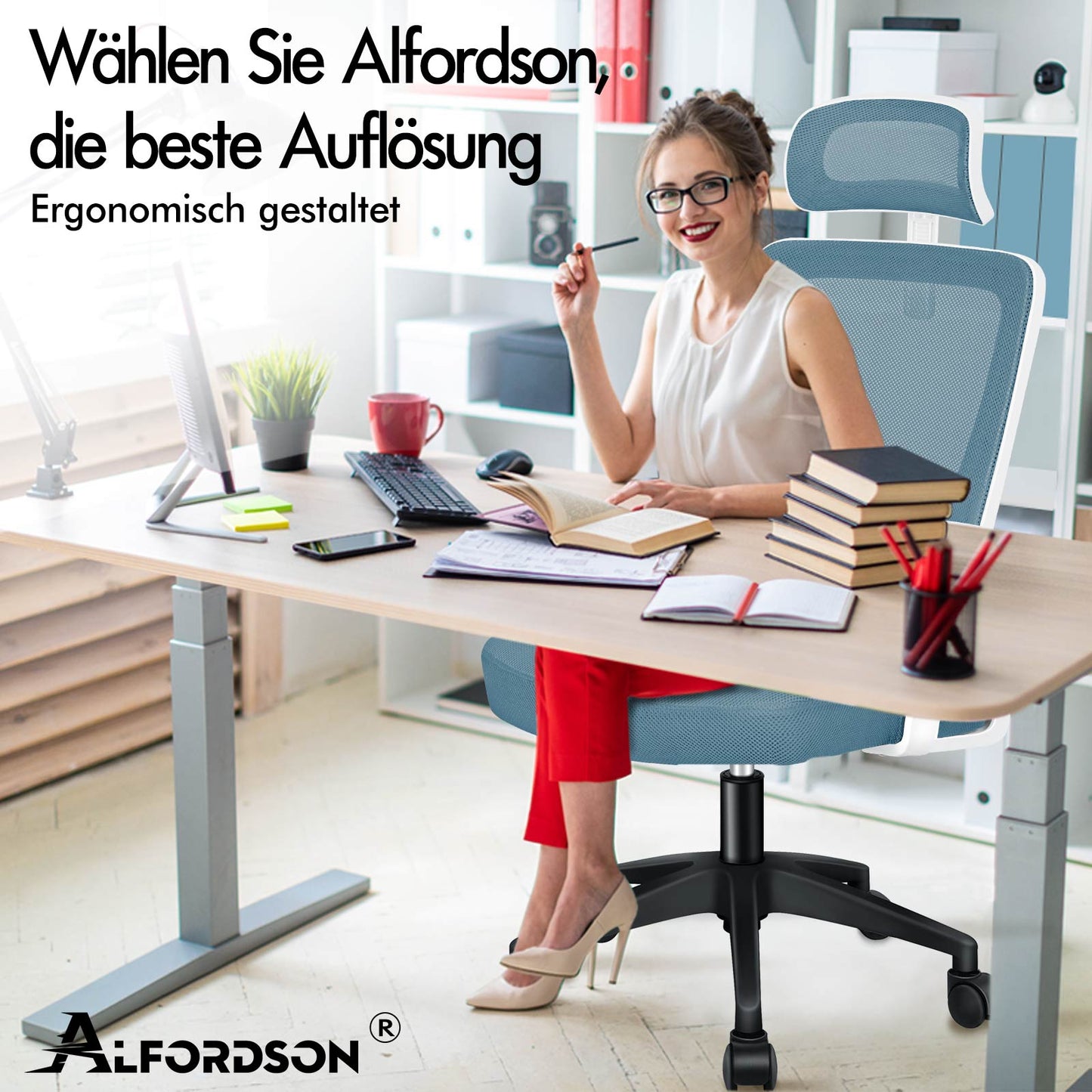 ALFORDSON Mesh-Bürostuhl Executive-Stoffsitz Neigbar für Gaming Renncomputer