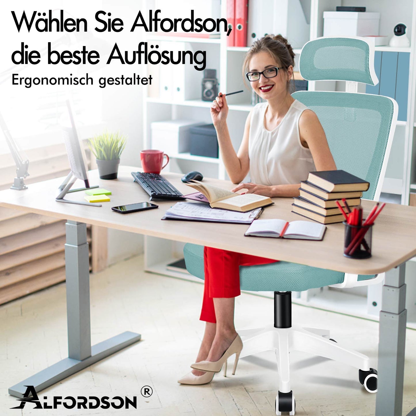 ALFORDSON Mesh-Bürostuhl Executive-Stoffsitz Neigbar für Gaming Renncomputer