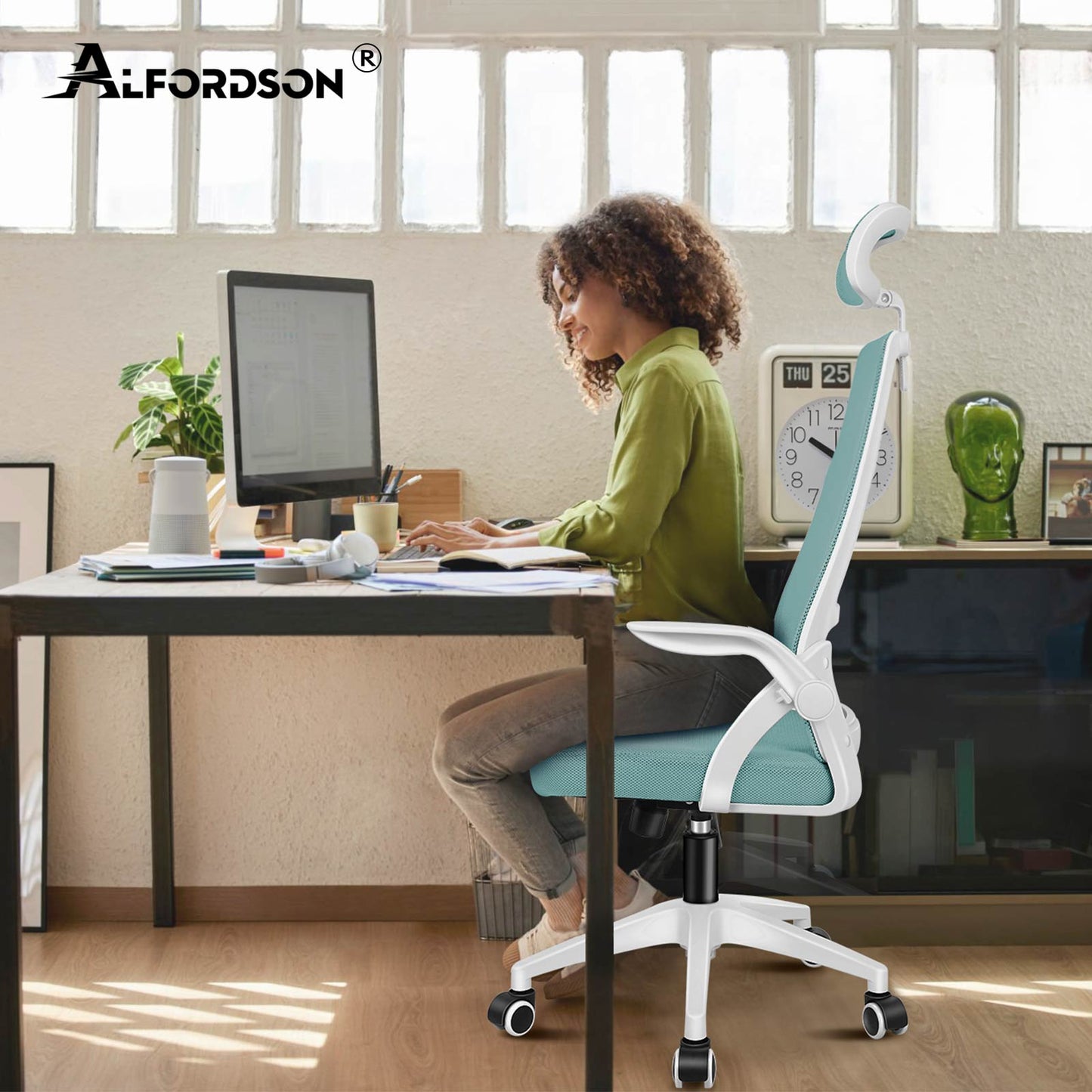 ALFORDSON Mesh-Bürostuhl Executive-Stoffsitz Neigbar für Gaming Renncomputer