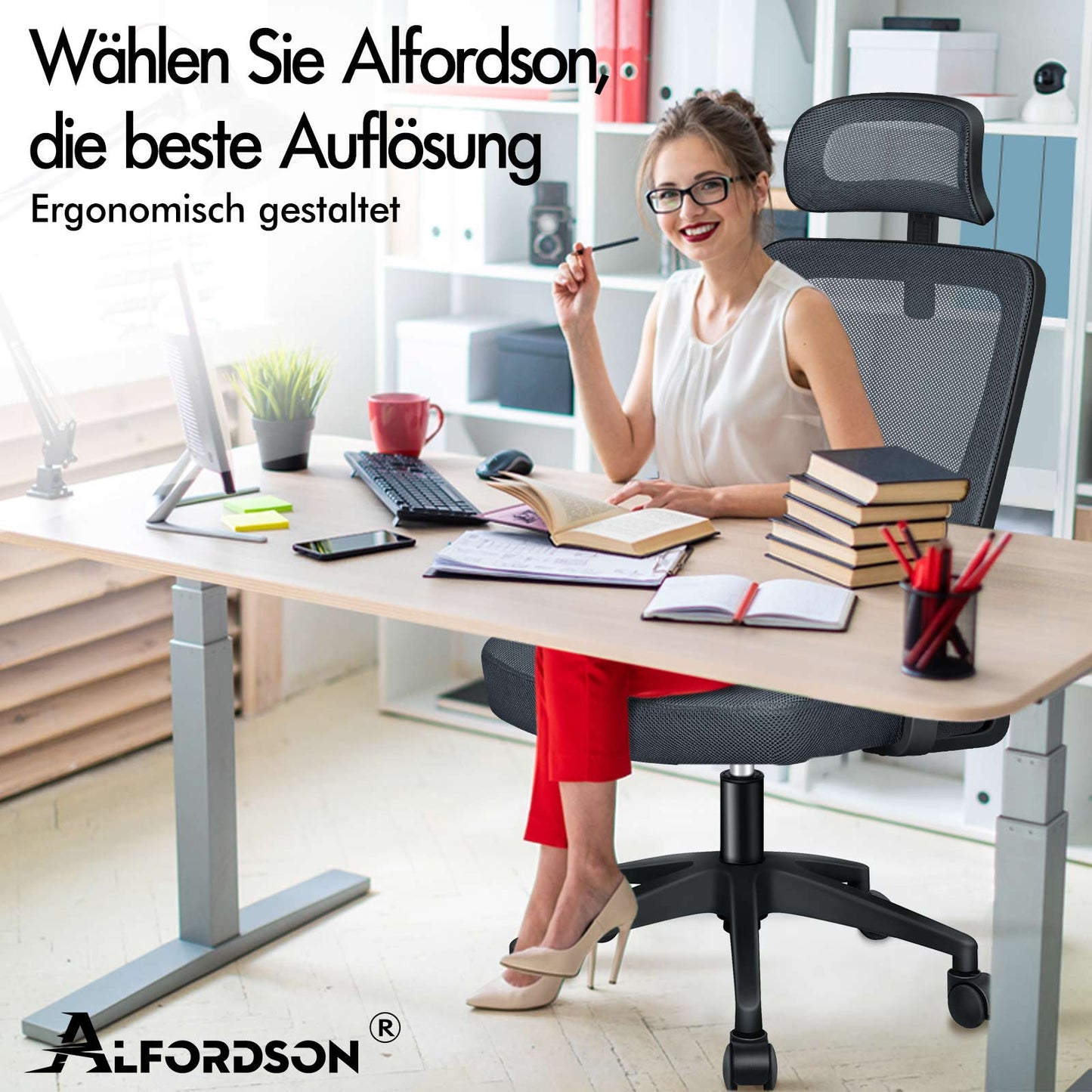 ALFORDSON Mesh-Bürostuhl Executive-Stoffsitz Neigbar für Gaming Renncomputer