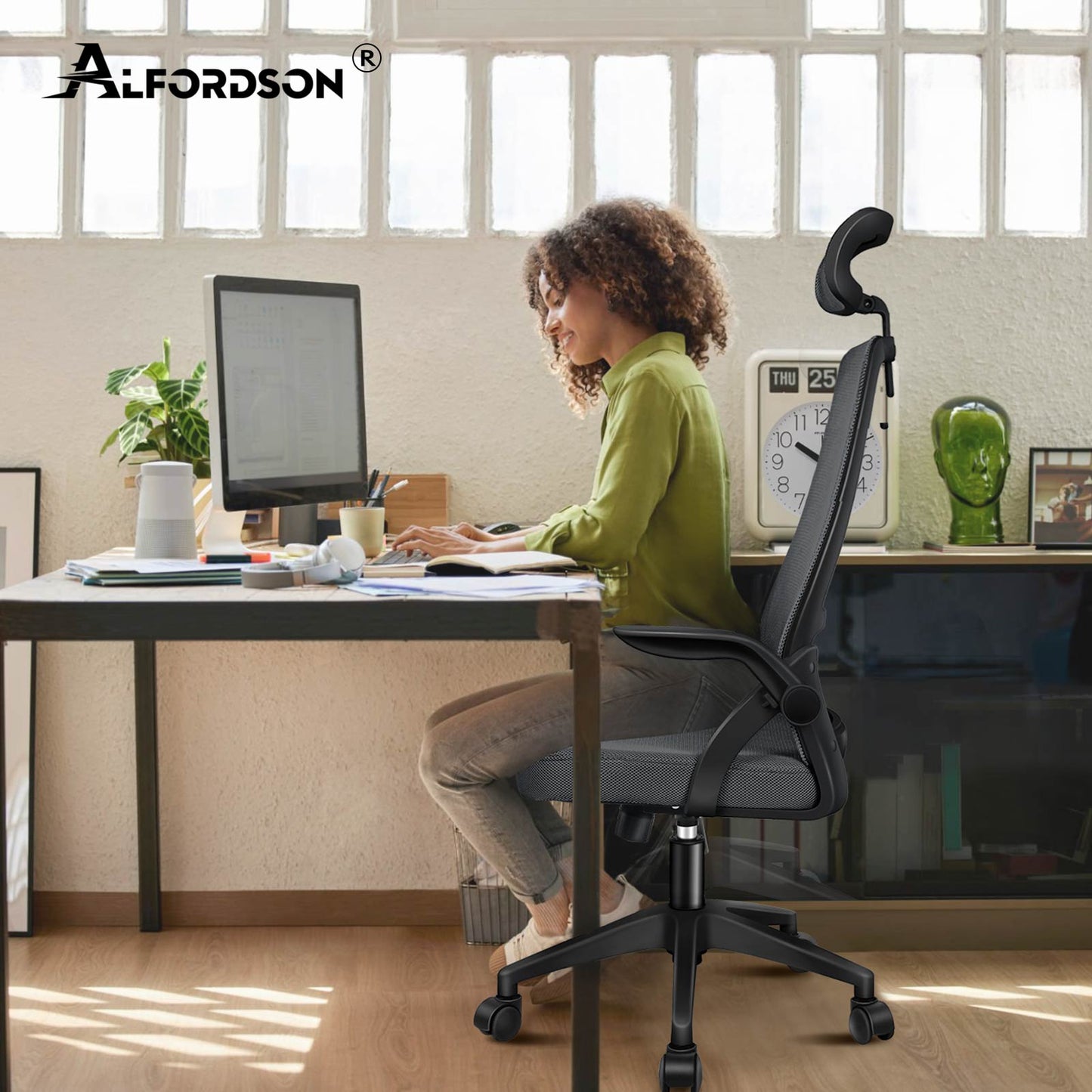 ALFORDSON Mesh-Bürostuhl Executive-Stoffsitz Neigbar für Gaming Renncomputer