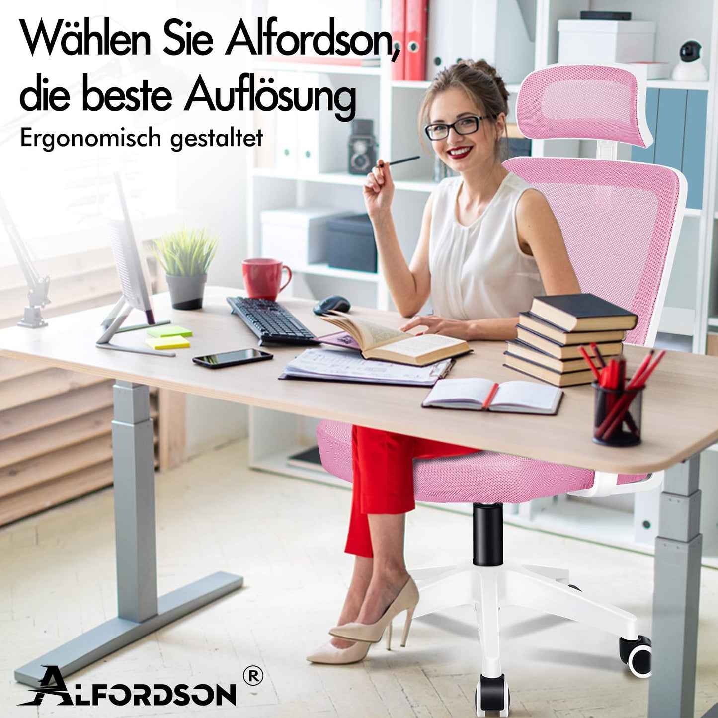 ALFORDSON Mesh-Bürostuhl Executive-Stoffsitz Neigbar für Gaming Renncomputer