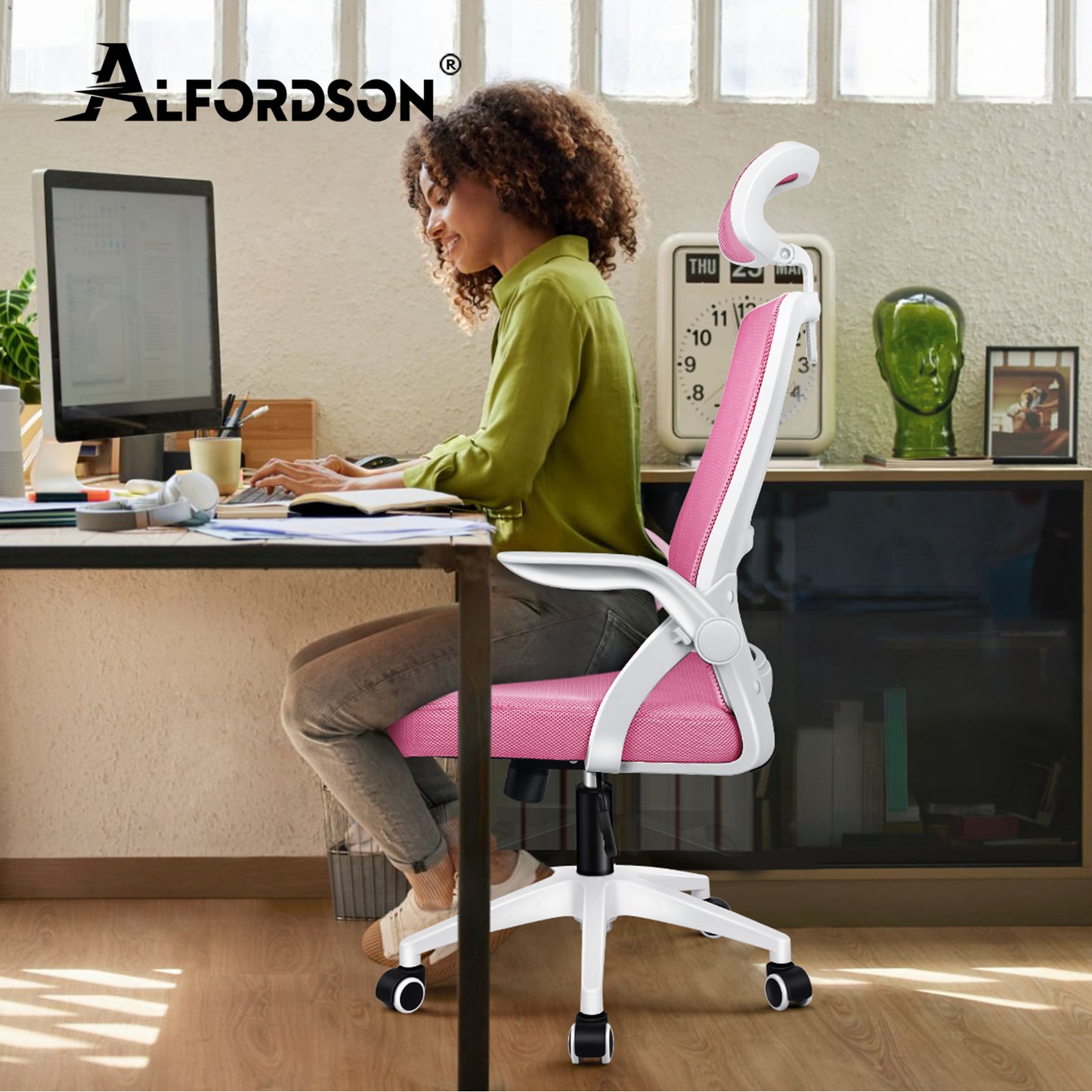 ALFORDSON Mesh Office Chair Executive Fabric Seat Reclining for Gaming Racing Computer