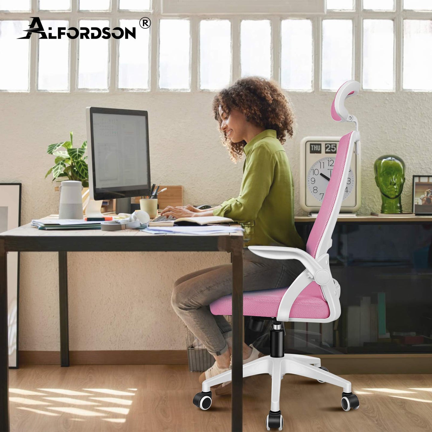 ALFORDSON Mesh-Bürostuhl Executive-Stoffsitz Neigbar für Gaming Renncomputer