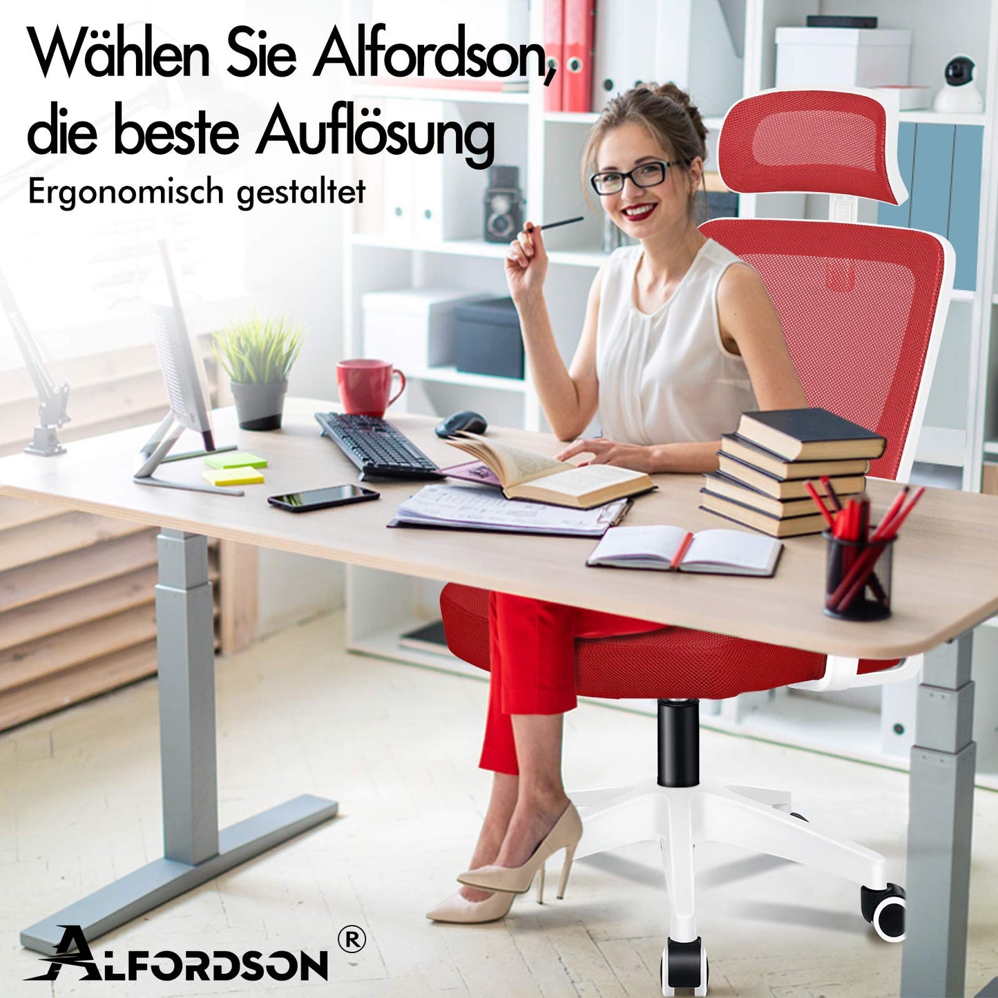 ALFORDSON Mesh-Bürostuhl Executive-Stoffsitz Neigbar für Gaming Renncomputer