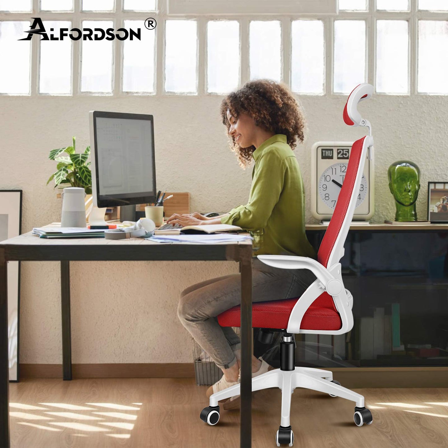 ALFORDSON Mesh-Bürostuhl Executive-Stoffsitz Neigbar für Gaming Renncomputer