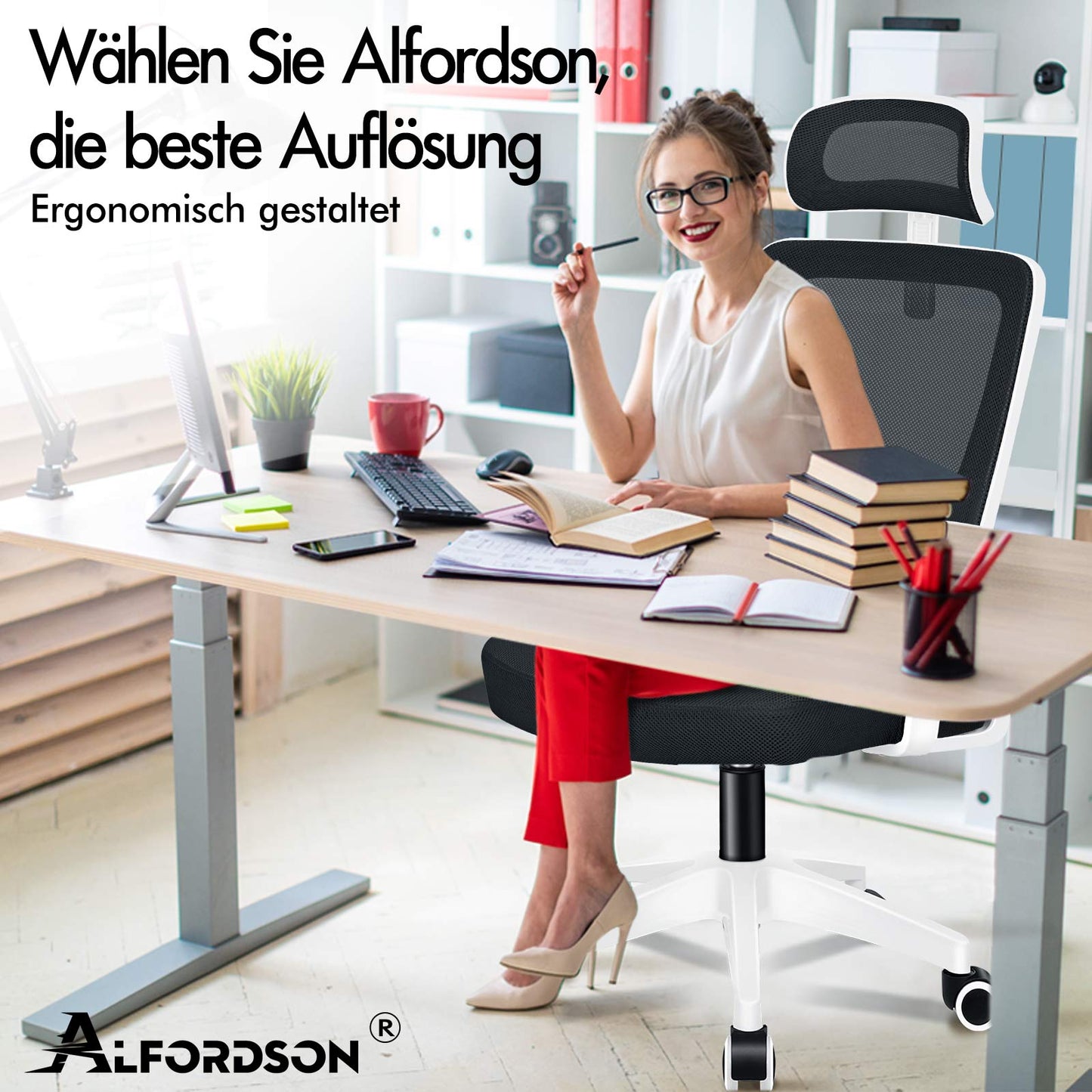 ALFORDSON Mesh-Bürostuhl Executive-Stoffsitz Neigbar für Gaming Renncomputer