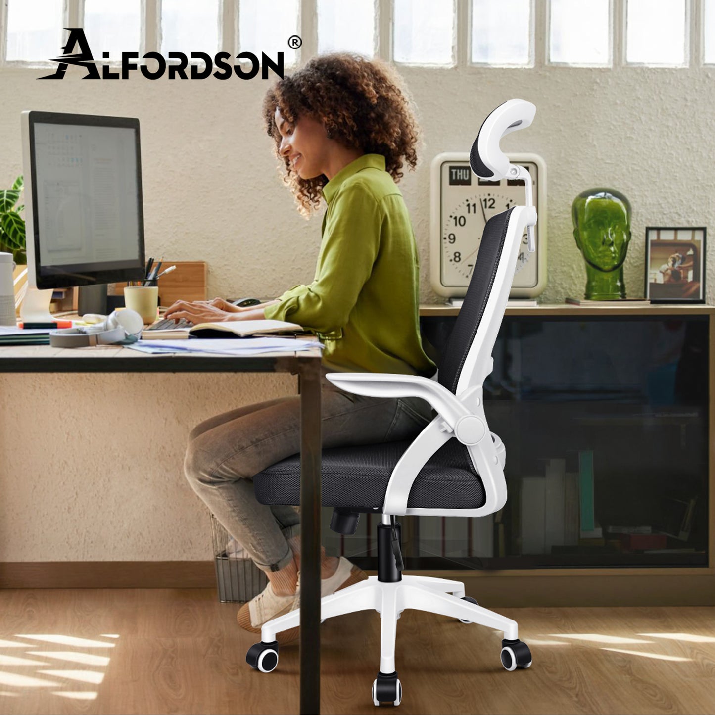 ALFORDSON Mesh Office Chair Executive Fabric Seat Reclining for Gaming Racing Computer