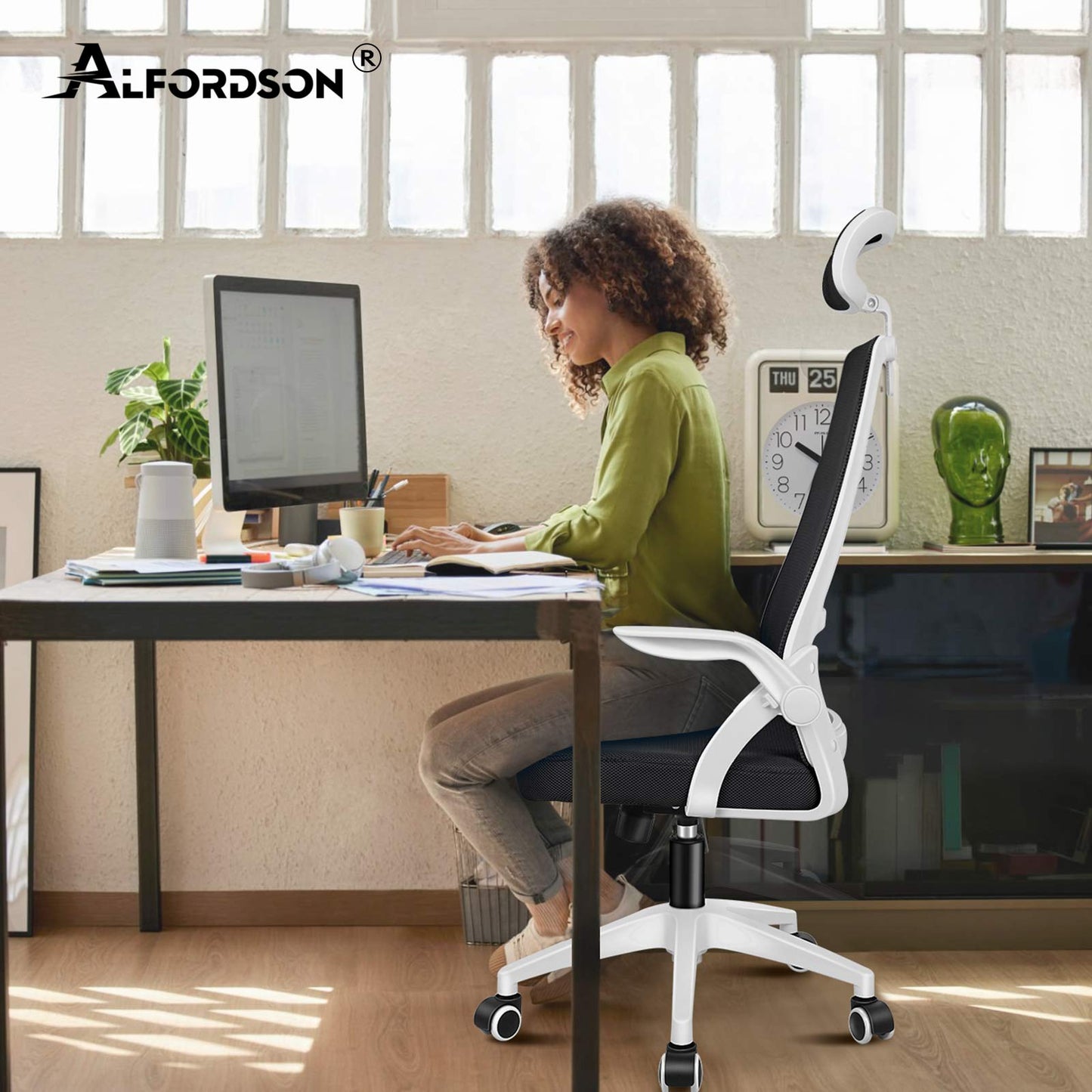 ALFORDSON Mesh-Bürostuhl Executive-Stoffsitz Neigbar für Gaming Renncomputer