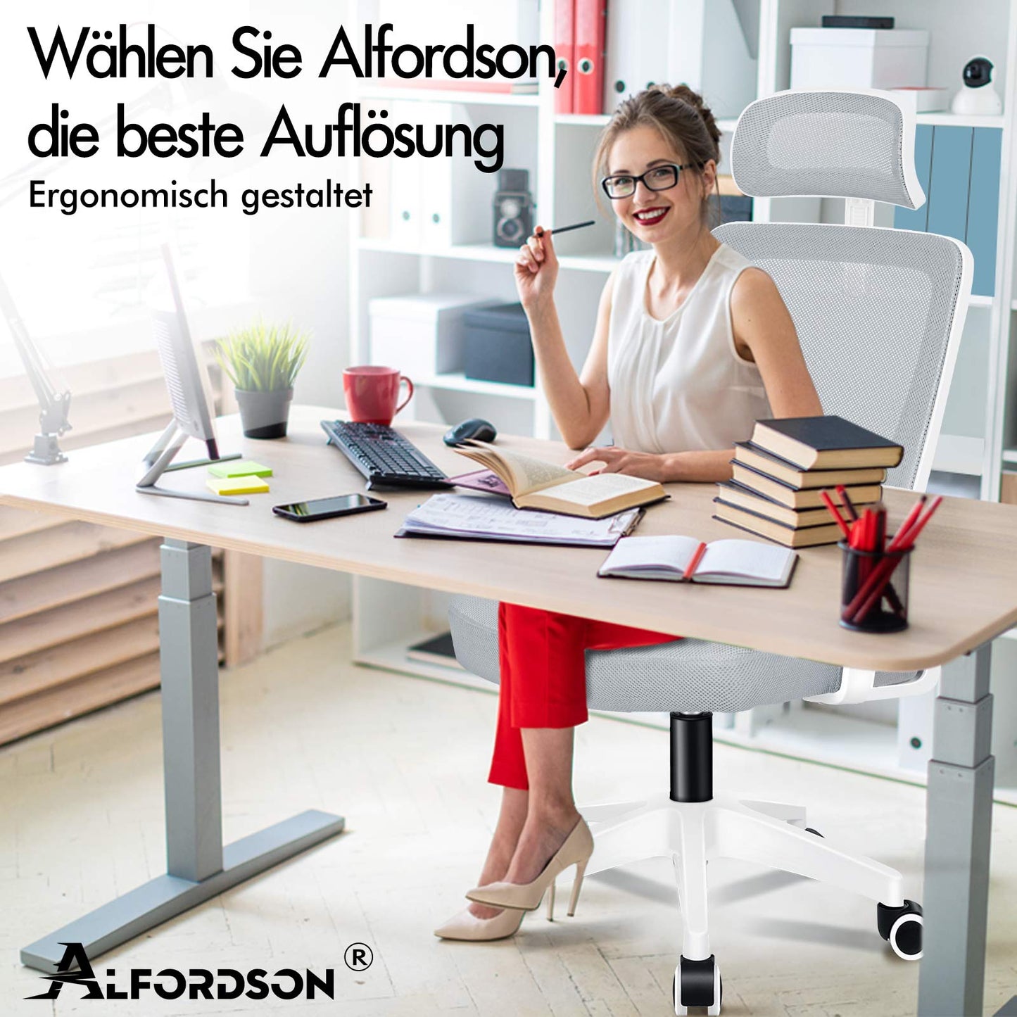 ALFORDSON Mesh-Bürostuhl Executive-Stoffsitz Neigbar für Gaming Renncomputer