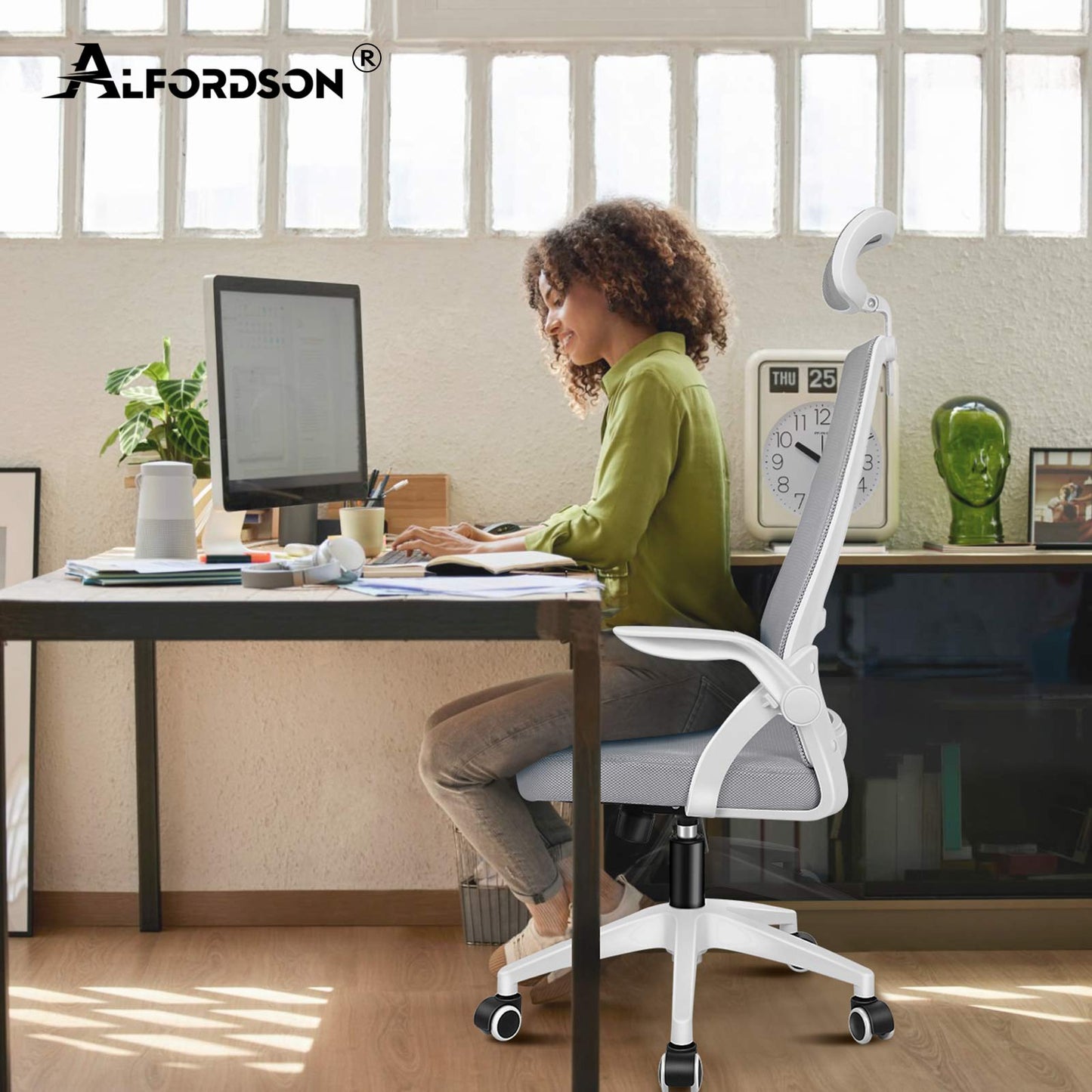 ALFORDSON Mesh-Bürostuhl Executive-Stoffsitz Neigbar für Gaming Renncomputer