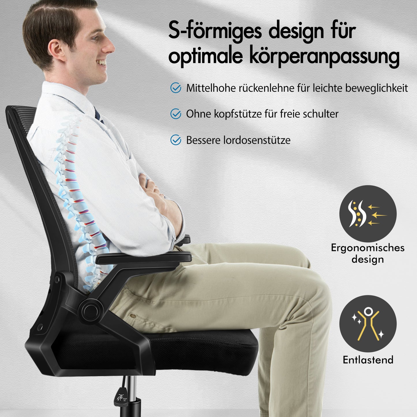 ALFORDSON Mesh Bürostuhl Executive Computer Liege Stoff Racing Sitz Arbeit, Conrad, Schwarz