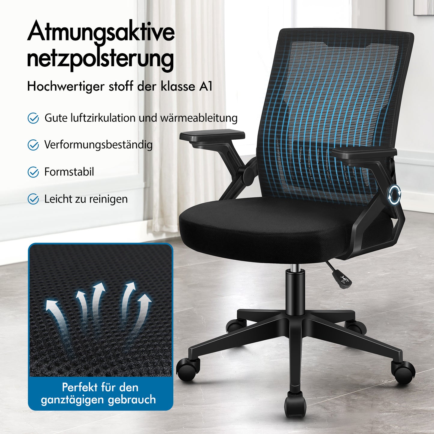 ALFORDSON Mesh Bürostuhl Executive Computer Liege Stoff Racing Sitz Arbeit, Conrad, Schwarz