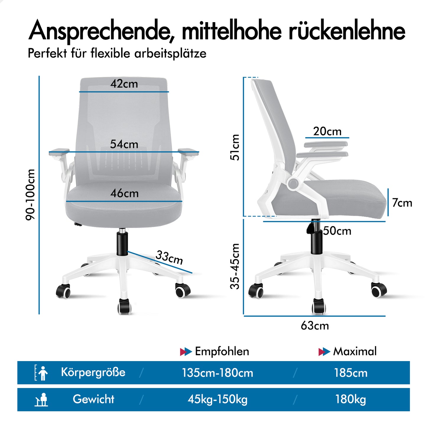 ALFORDSON Mesh Bürostuhl Executive Computer Liege Stoff Racing Sitz Arbeit, Conrad, Weiß & Grau