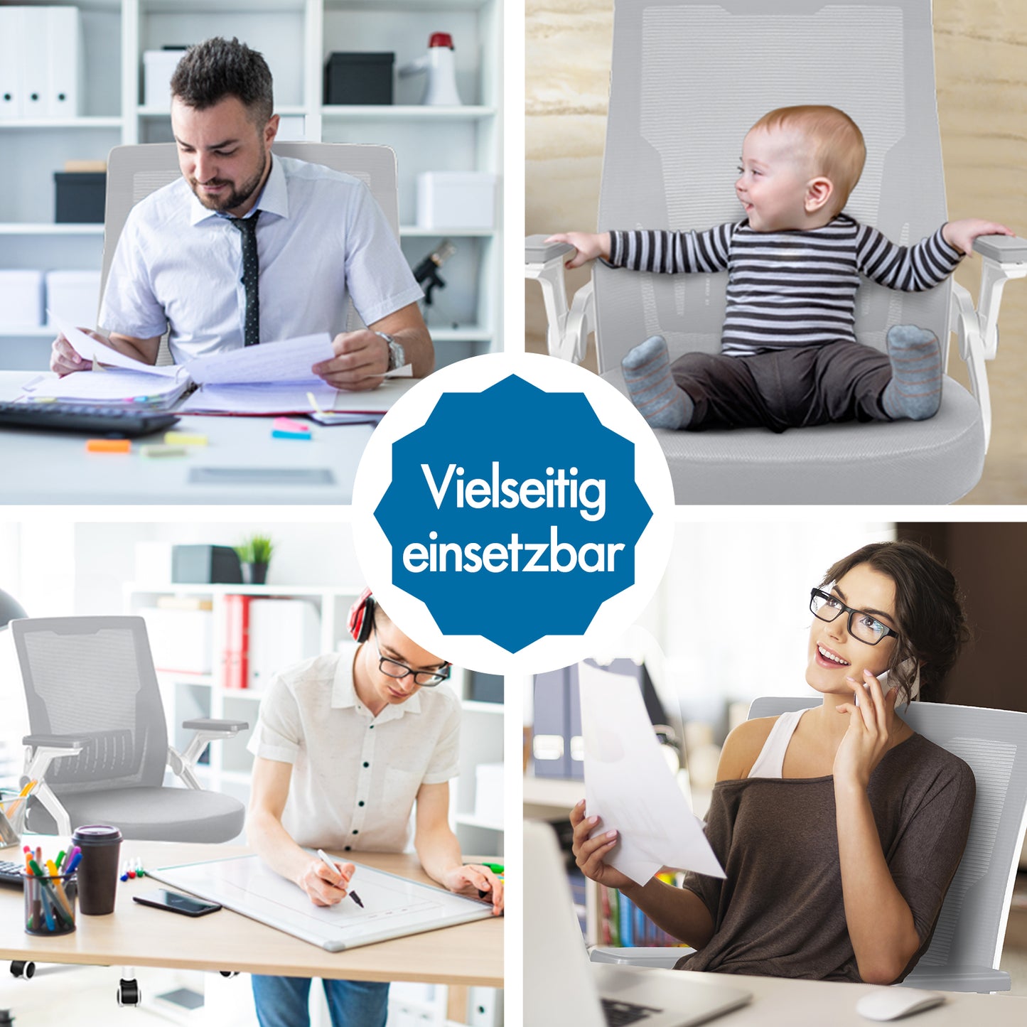 ALFORDSON Mesh Bürostuhl Executive Computer Liege Stoff Racing Sitz Arbeit, Conrad, Weiß & Grau
