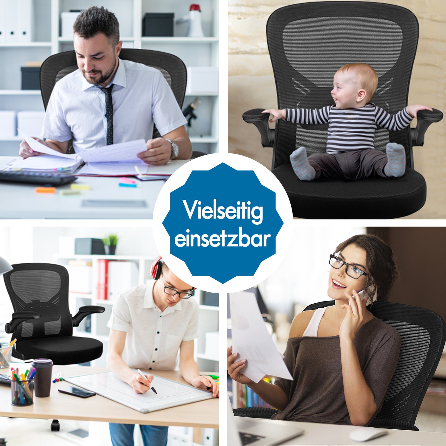 ALFORDSON Mesh Bürostuhl Executive Computer Liege Stoff Racing Sitz Arbeit, Keldon, Schwarz