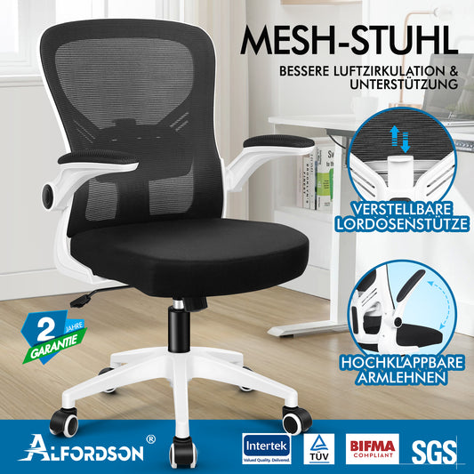 ALFORDSON Mesh Bürostuhl Executive Computer Liege Stoff Racing Sitz Arbeit, Keldon, Schwarz & Weiß