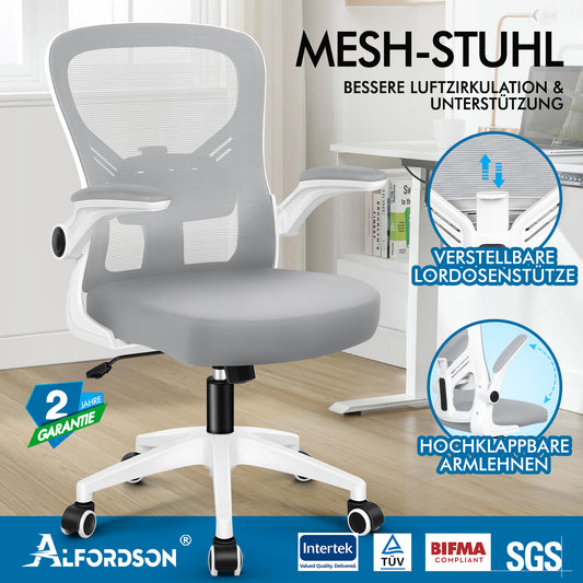 ALFORDSON Mesh Bürostuhl Executive Computer Liege Stoff Racing Sitz Arbeit, Keldon, Weiß & Grau
