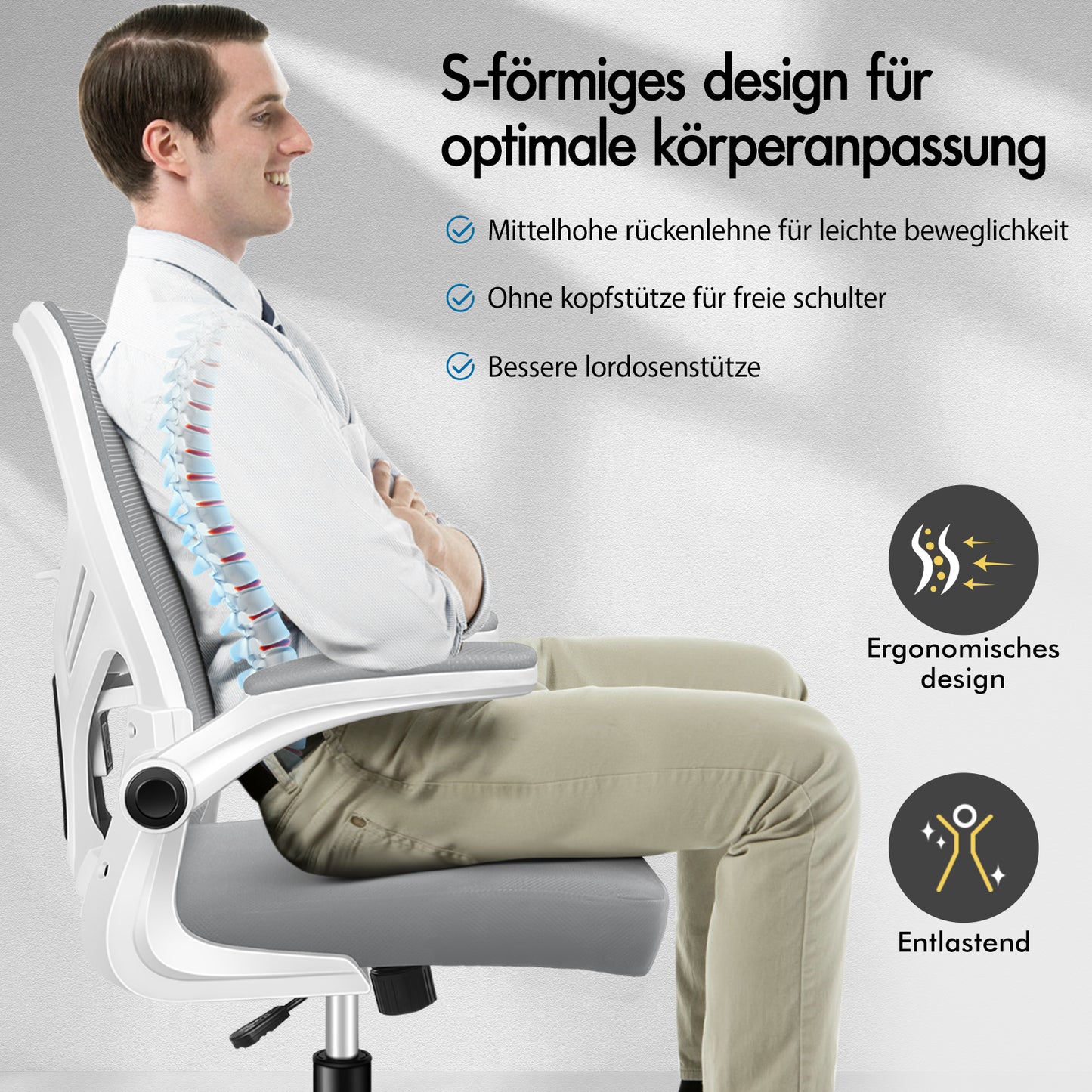 ALFORDSON Mesh Bürostuhl Executive Computer Liege Stoff Racing Sitz Arbeit, Keldon, Weiß & Grau