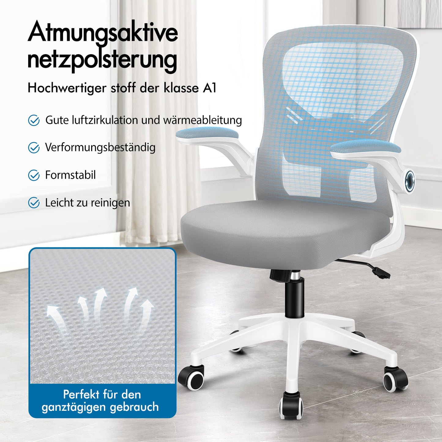 ALFORDSON Mesh Bürostuhl Executive Computer Liege Stoff Racing Sitz Arbeit, Keldon, Weiß & Grau