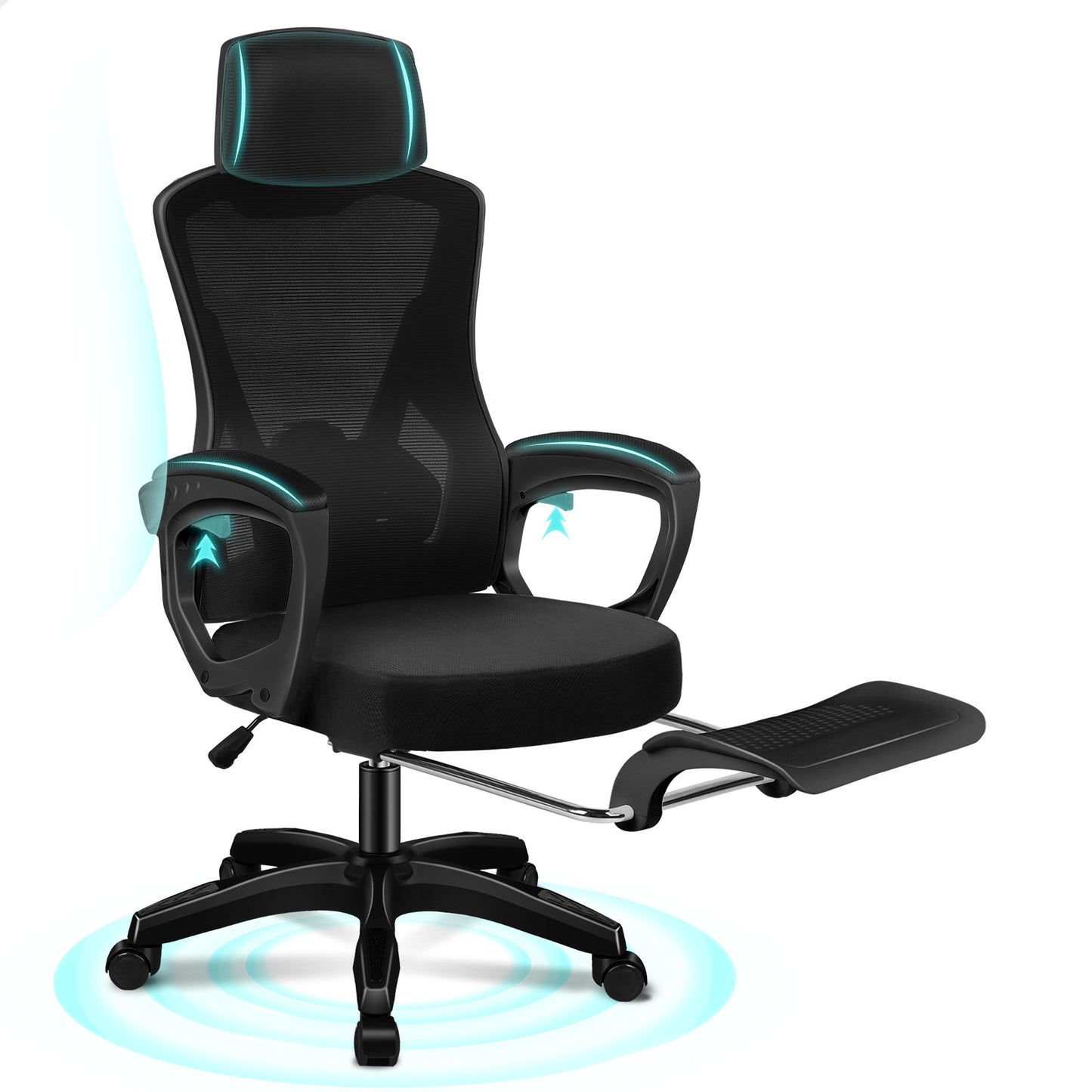 ALFORDSON Mesh Bürostuhl Executive Computer Liege Stoff Racing Sitz Arbeit, Nova, Schwarz