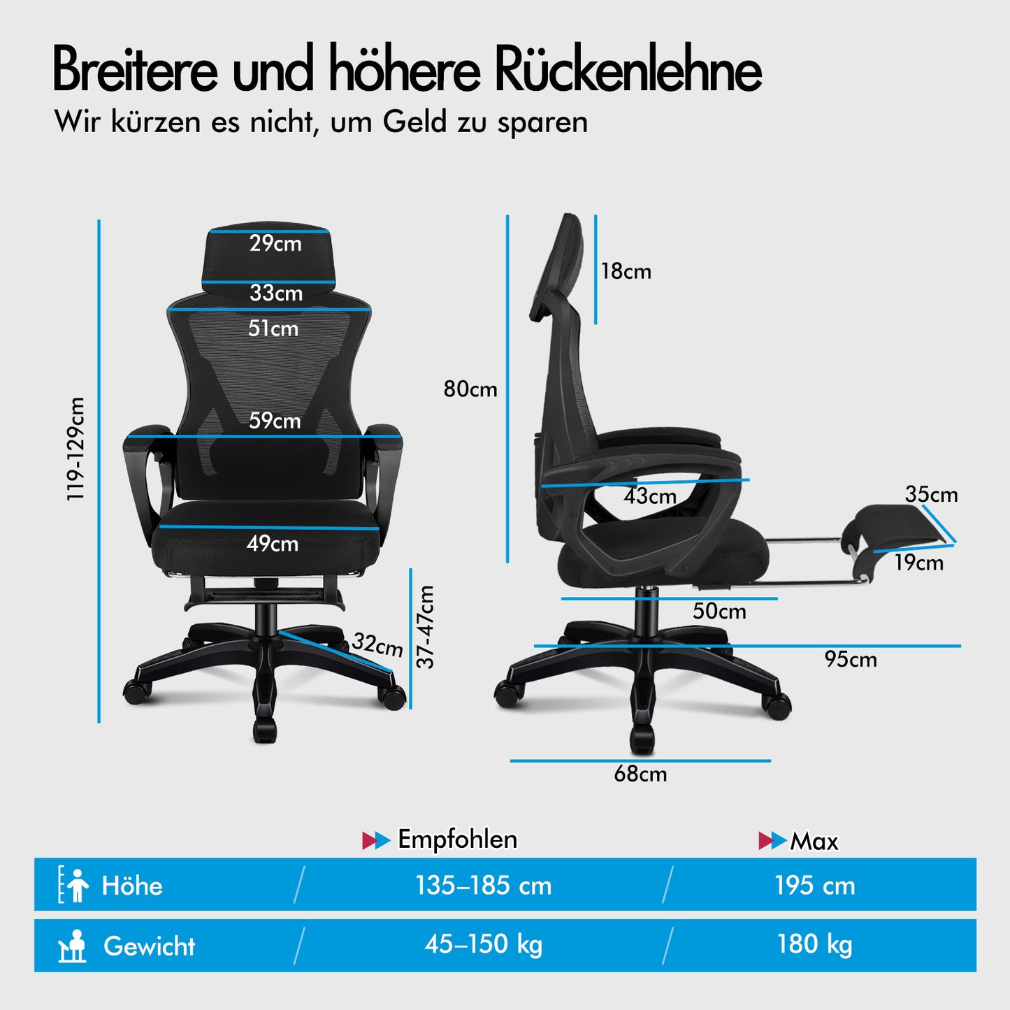 ALFORDSON Mesh Bürostuhl Executive Computer Liege Stoff Racing Sitz Arbeit, Nova, Schwarz