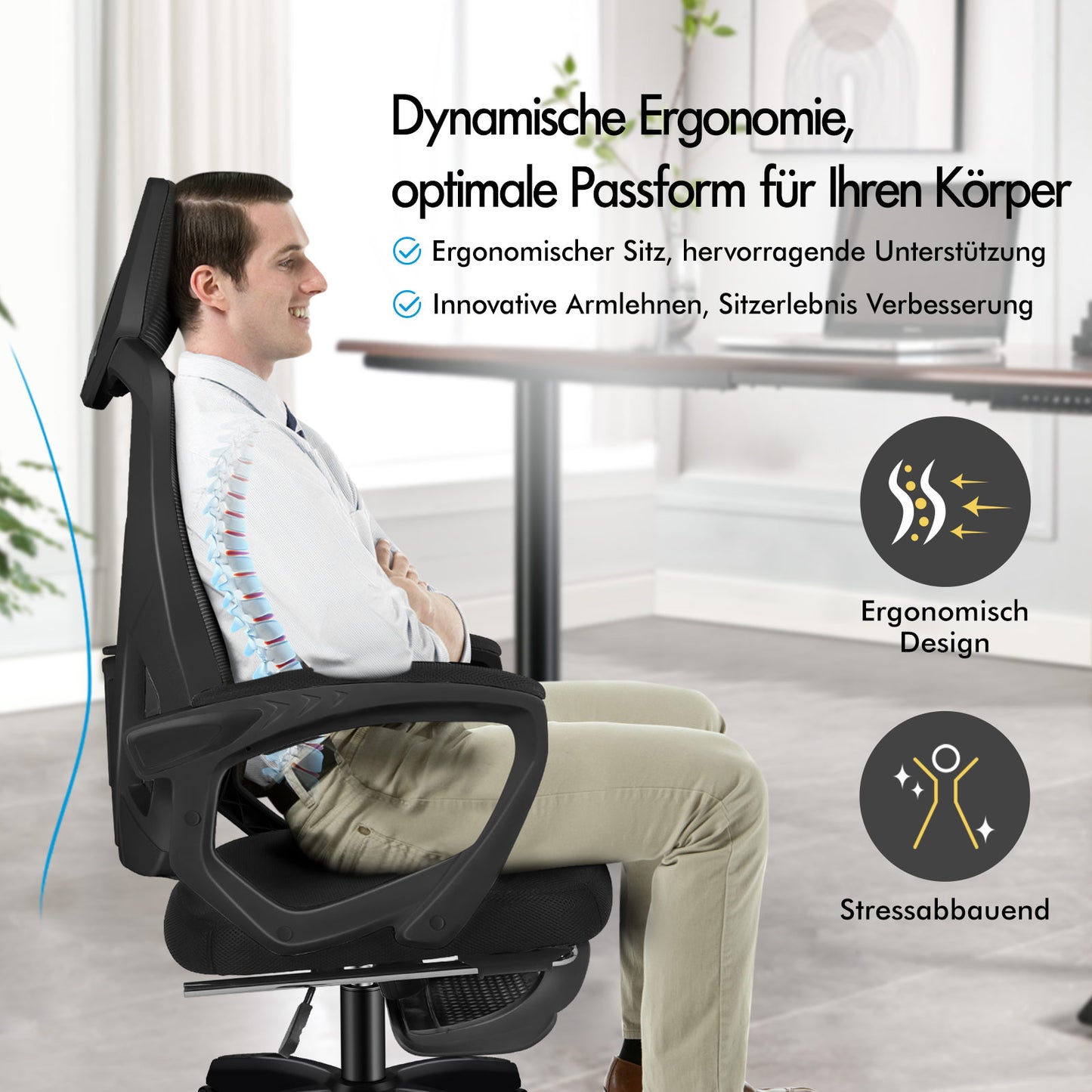 ALFORDSON Mesh Bürostuhl Executive Computer Liege Stoff Racing Sitz Arbeit, Nova, Schwarz