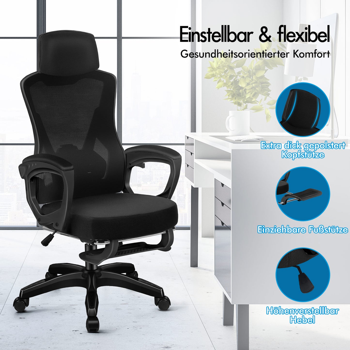 ALFORDSON Mesh Bürostuhl Executive Computer Liege Stoff Racing Sitz Arbeit, Nova, Schwarz